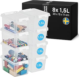 SmartStore - 8x Aufbewahrungsbox mit Deckel Classic 1,5L (20x15x11cm) | Stapelbare Box mit Deckel | Lebensmittelechte Kunststoffbox | Plastikbox mit Deckel & verstärkten Ecken | 10 Jahre Garantie