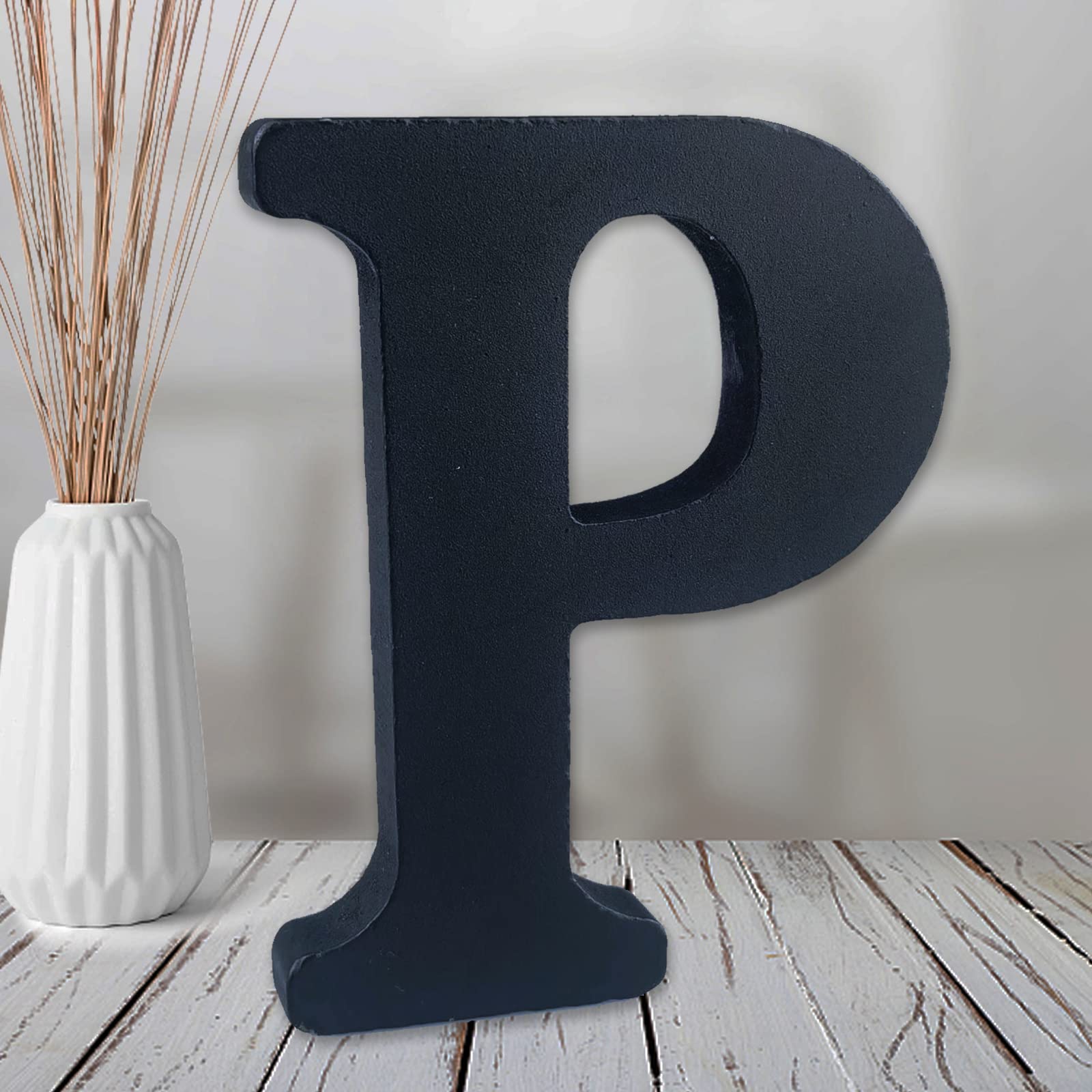AOCEAN 6 inch Black Wood Letters Unfinished Wood Letter for Wall Decorative Standing Letters Slices Sign Board Decoration for Craft Home Party Projects (P)