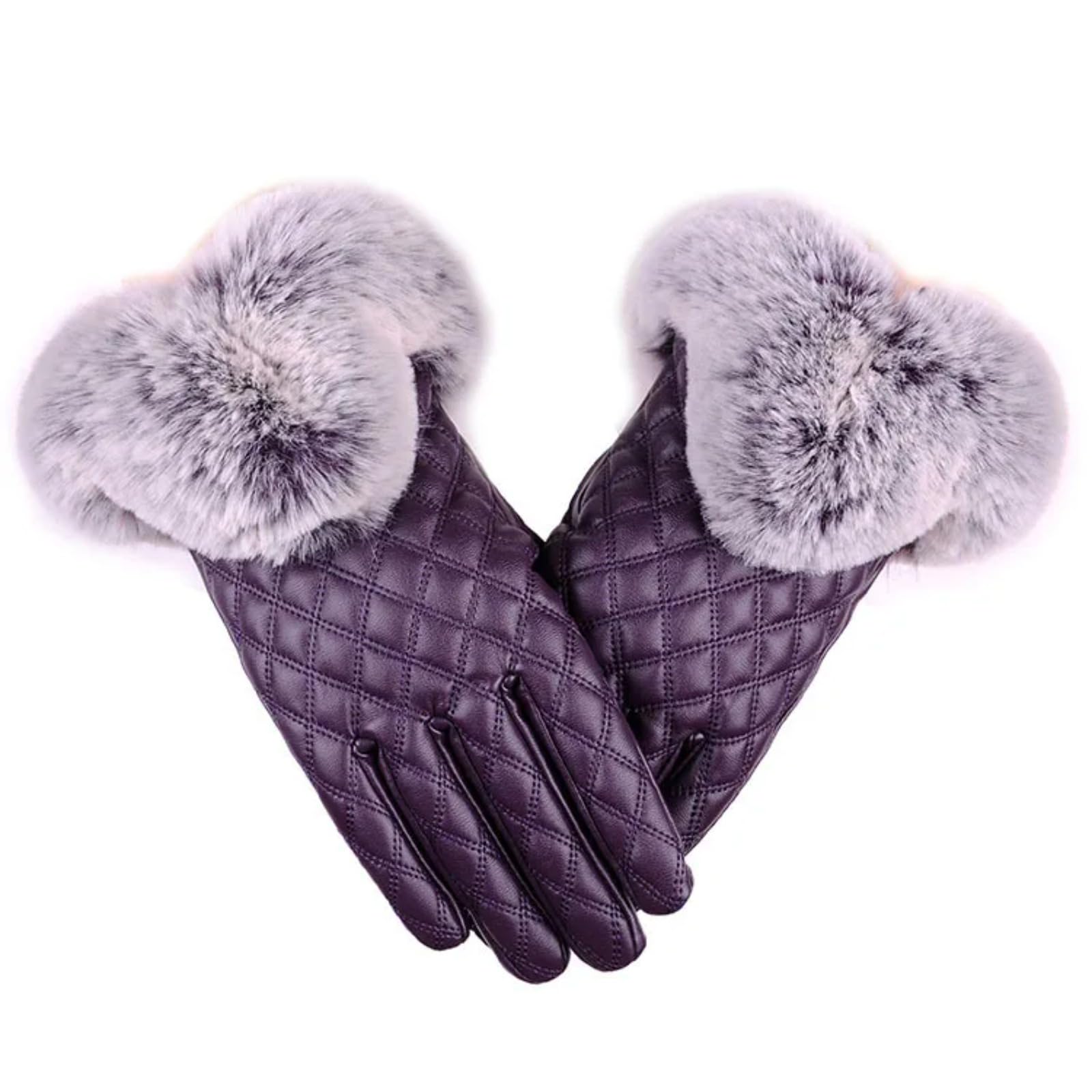 liyang Winter Gloves for Women Leather Thermal Warm Thick Winter Mittens(Purple,One Size)