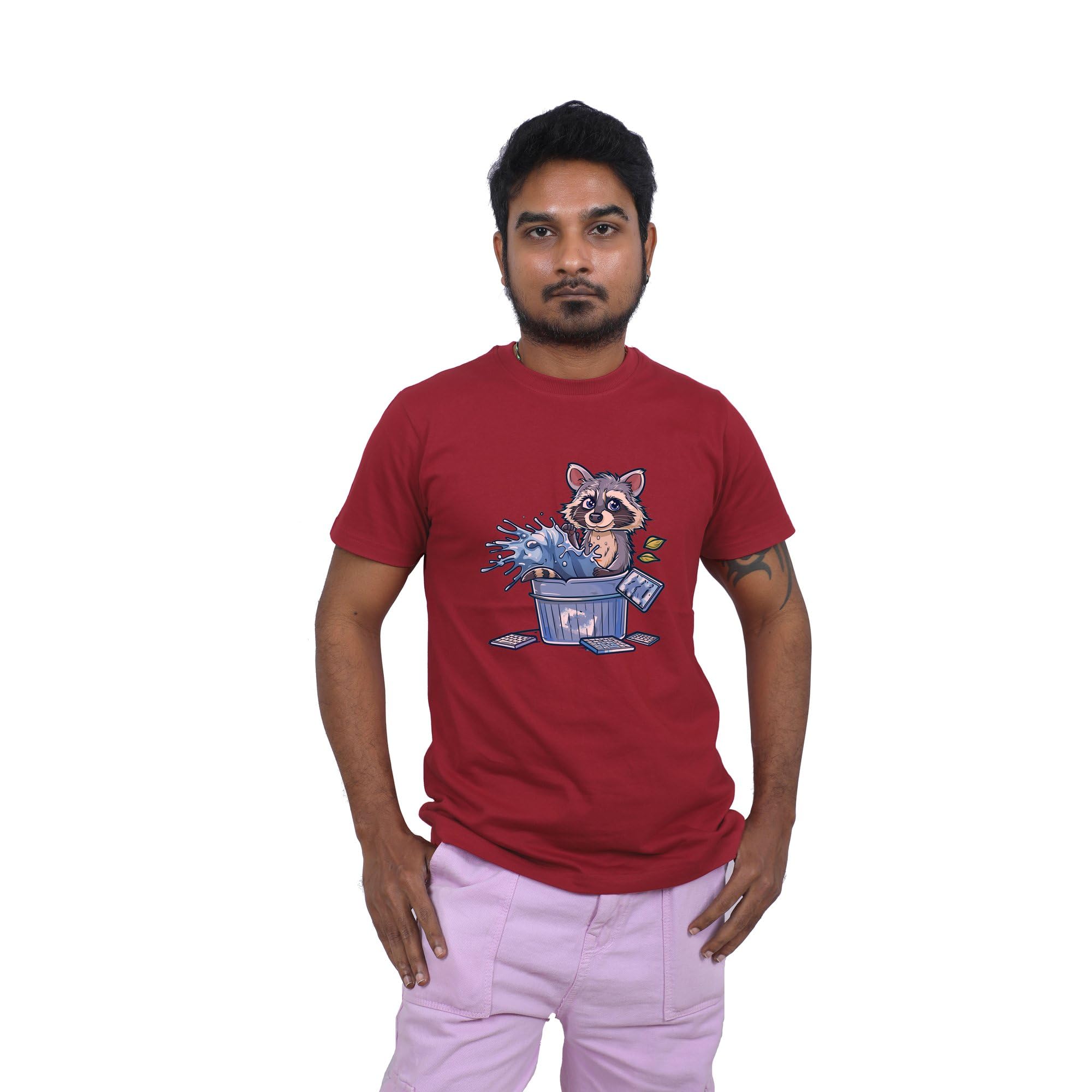 DARESTYLES Rms0400-16 Raccoon in a Trash can with a Computer Keyboard Clipart Pet Lover Quote T-Shirt for Men– Soft Cotton, Regular Tshirt - Size 42-picture-30