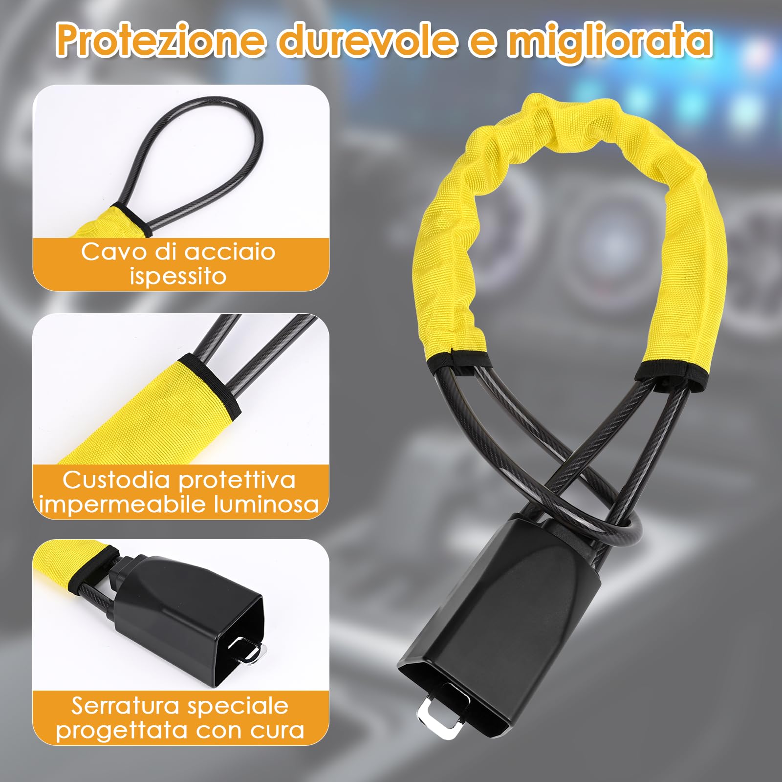 SternSinn Blocca Sterzo Automobile, Doppio Dispositivo Antifurto per Auto, Bloccasterzo Auto, Bloccasterzo Volante Cintura Sedile per SUV Auto, Roulotte, con 3 Chiavi