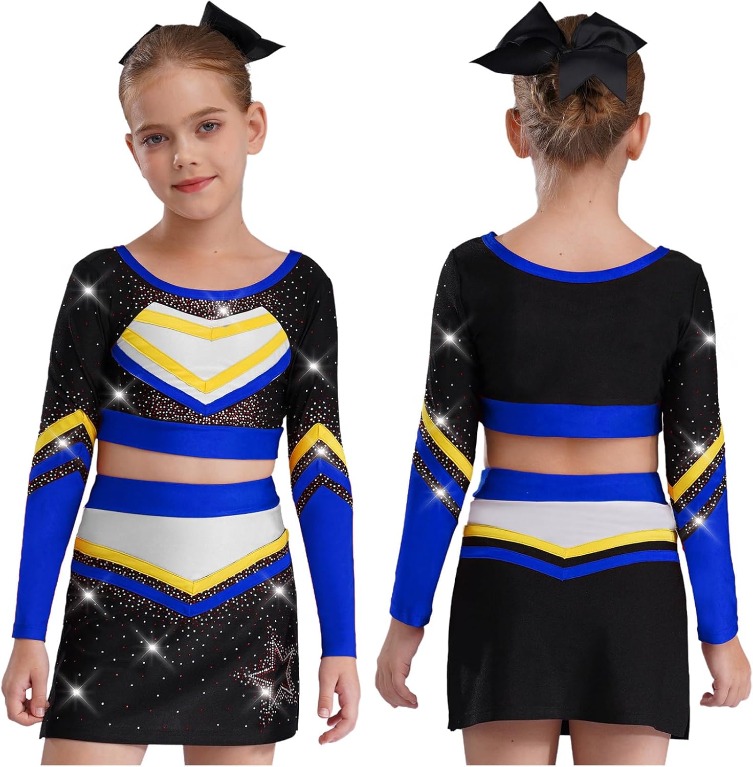 JEATHA Girls Cheer Leader Costume Cheerleading Uniform Competitions Gymnastics Party Clothing Top with Skirt Blue 8 Years