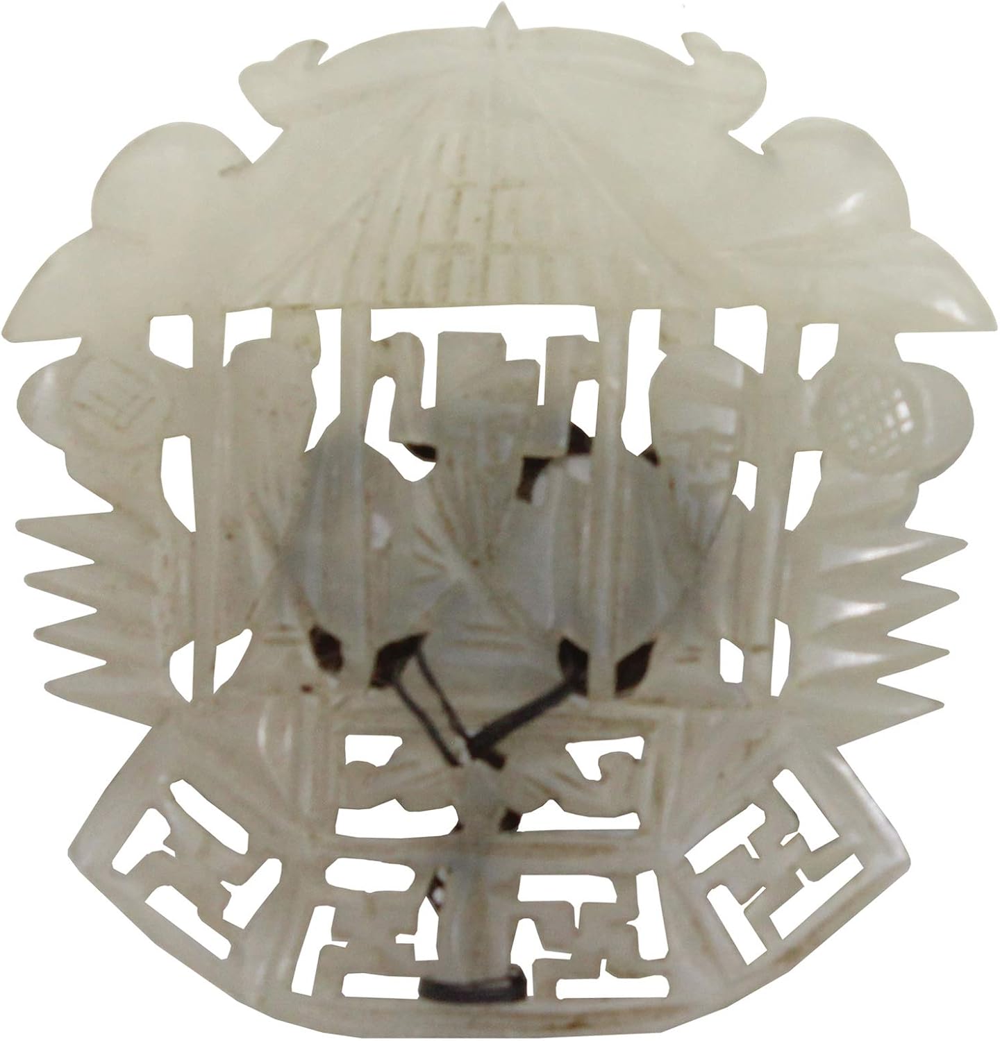 White Jade Dress Pin with Pagoda Shape and Flower Carving ak152N