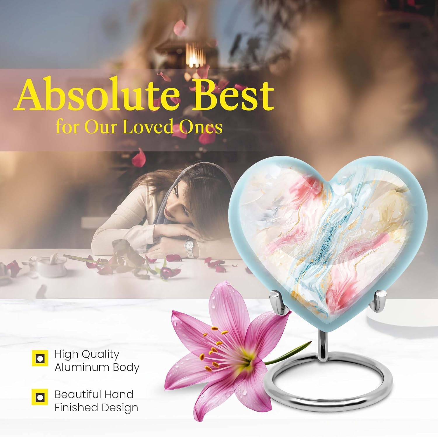 Elegant Heart Cremation Urn - 10 Inch White Urn for Ashes, Small & Large Sizes, Dogs & Adults