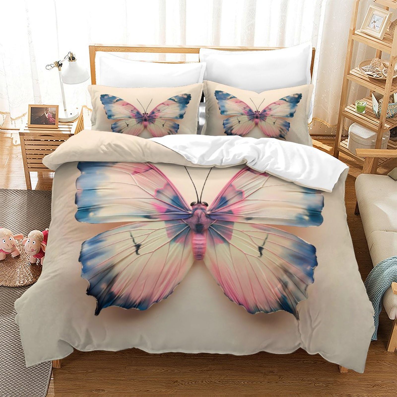 Housses de couettes papillons 3D en microfibre douce lit single 140x200cm