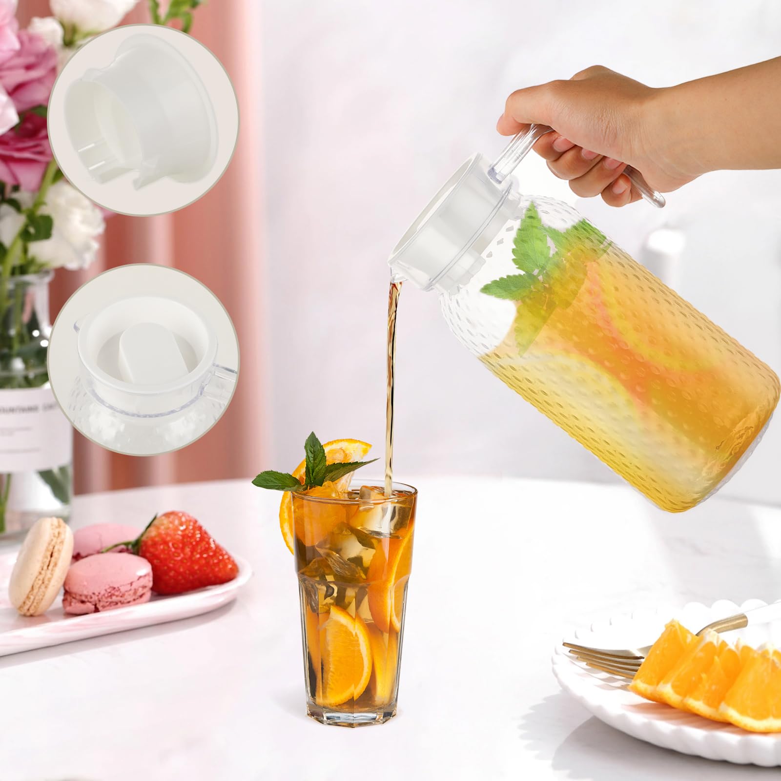 2 Pezzi Brocche da 1 Litro con Coperchio e Manico, Caraffe in Plastica Trasparente, Brocca per Succo, Acqua, Tè, Caffè, Latte e Vino, per Bevande Calde e Fredde