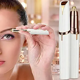 Caneta Depiladora de Sobrancelha Elétrica Profissional, Depilador Facial Feminino Portátil com Luz LED, Removedor de Pelos Indolor para Rosto, Buço e Queixo, Recarregável USB (Branco e Dourado)
