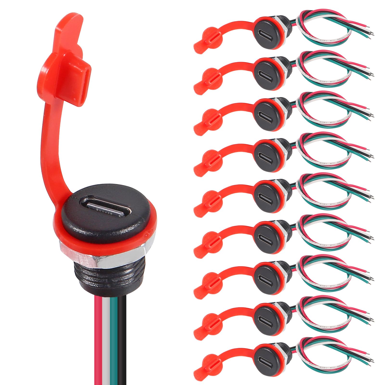 Coliao 10pcs Type-C Female Chassis 4 Pin Type-C Female Socket Connector Waterproof Jack Charging Port 3A USB-C Charger Plug Socket, Round Black