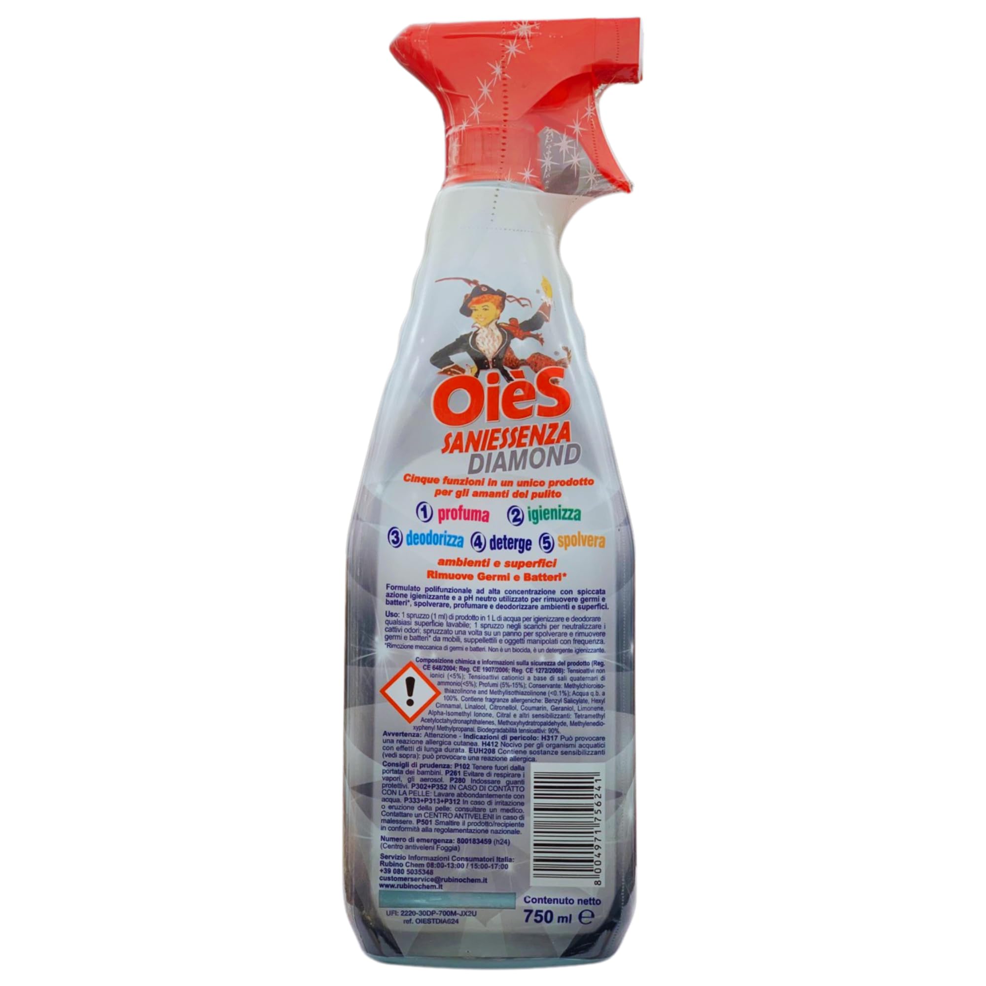 Detergente Spray Igienizzante - DIAMOND LUXURY - Deterge, Profuma, Spolvera, Deodora Ambienti e Superfici. Rimuove Germi e Batteri 750ml (4)