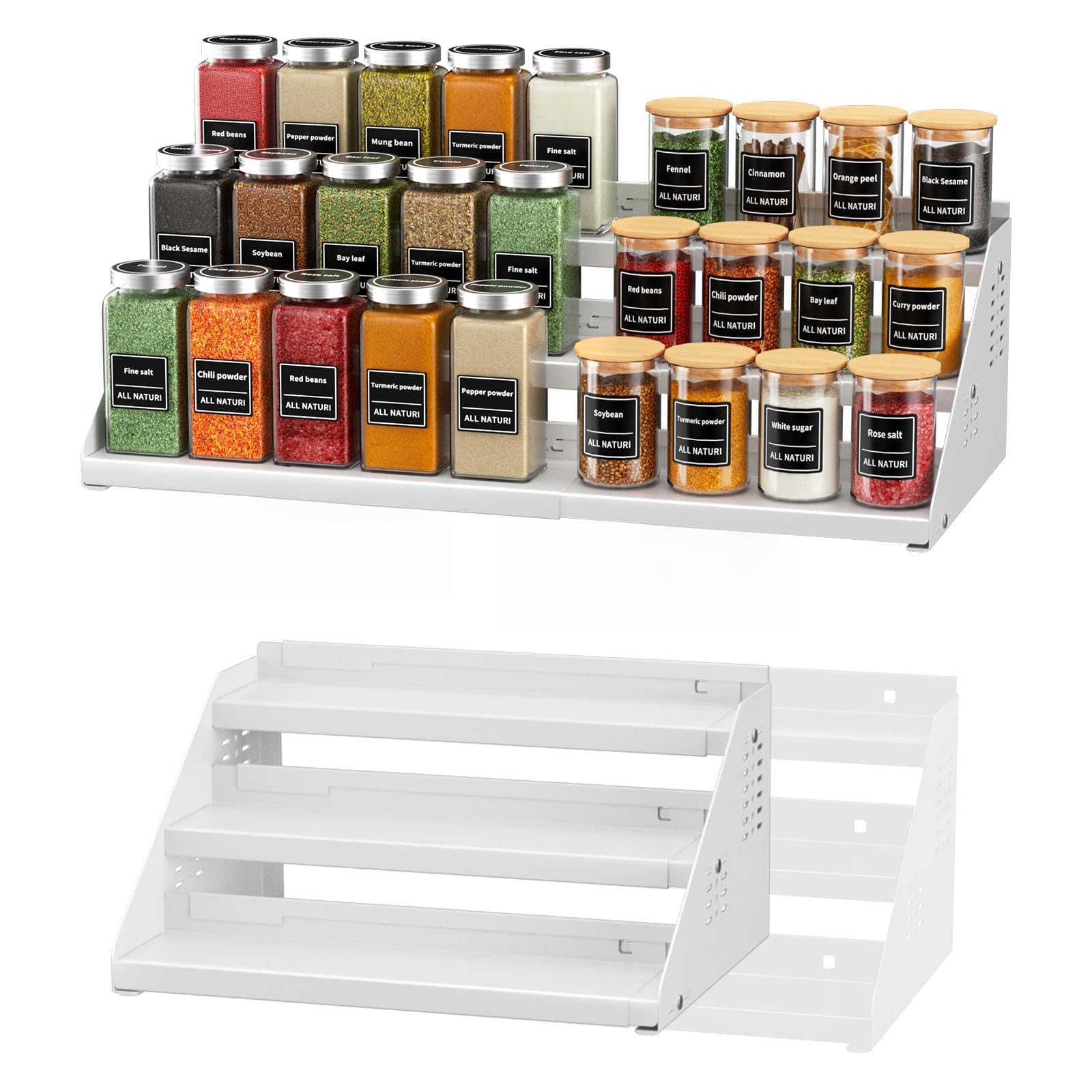 BOIVSHI Breites ausziehbares Gewürzregal stehend, weißes Küchenregal für Innenschrank Organisation, Gewürzschrank für die Küche, ohne Bohren