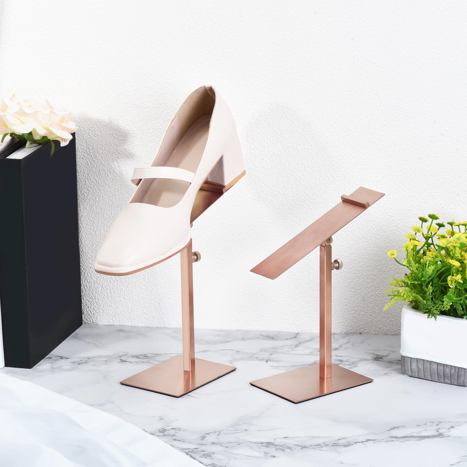 QUARKZMAN Présentoir Chaussures Support Réglable Hauteur 8,27" - 12,2" Métal Rose Doré