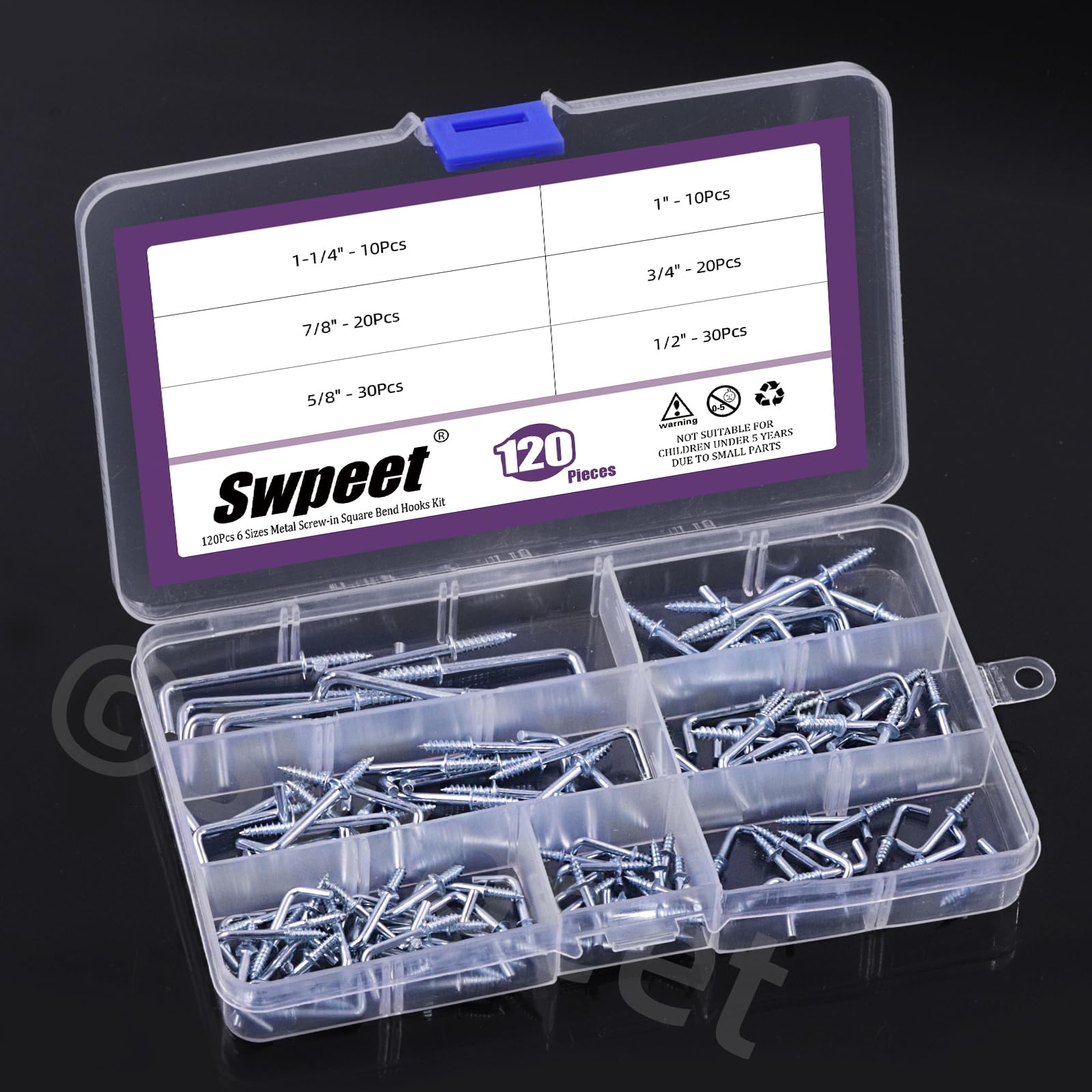 Swpeet Kit di ganci quadrati a vite in metallo, con viti autofilettanti, per casa/lavoro/ufficio (zinco blu-bianco)