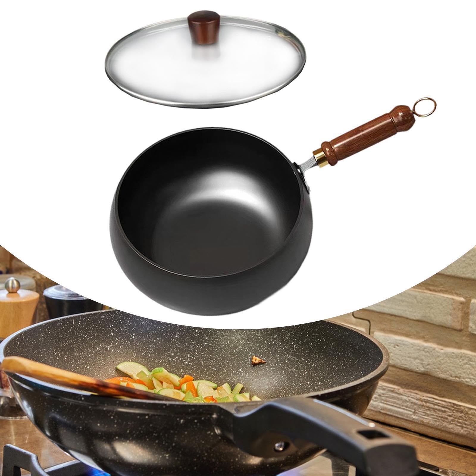 Padella Wok da 45 pollici per una cottura fluida con rivestimento antiaderente e manico ergonomico. Il Wok cinese è adatto a tutti i tipi di cottura, coperchio in vetro, 24 cm