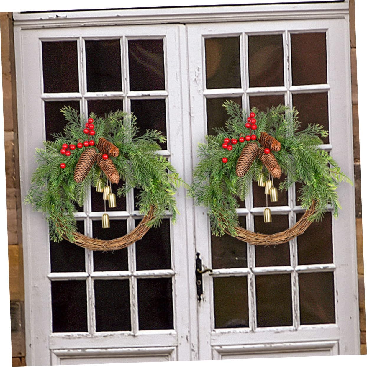 ORFOFE Lifelike Christmas Bell Garland Wreath Decor Realistic Berries for Holiday and Home Wall Hanging for Front Door Porch and Festive Gatherings