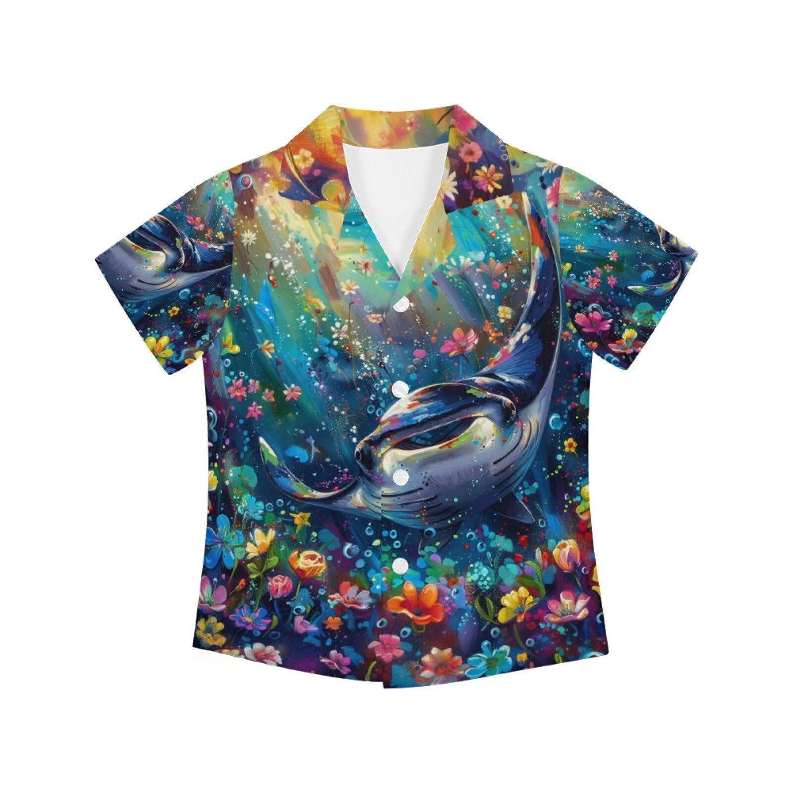 PinUp Angel Funky Casual Hawaiian Shirt Kids Boys Girls Art Oil Painting Animal Pattern Short Sleeve Unisex Beach Shirt