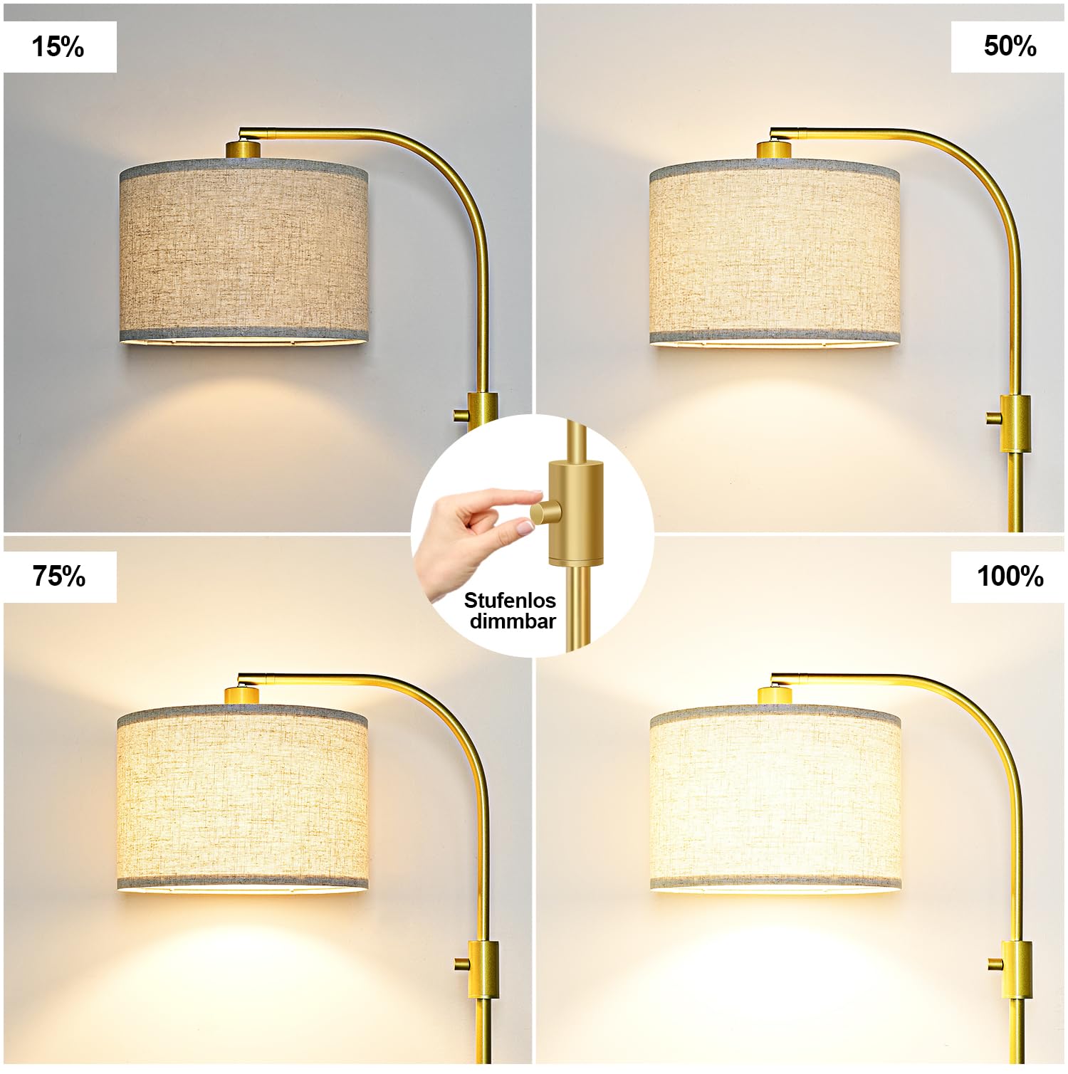 Nintiue Stehlampe Wohnzimmer, 165cm Stehleuchte Dimmbar Bogenlampe mit Drehbarer Lampenschirm und 1200lm Glühbirne, Led Stehlampe für Kinderzimmer, Büro, Schlafzimmer