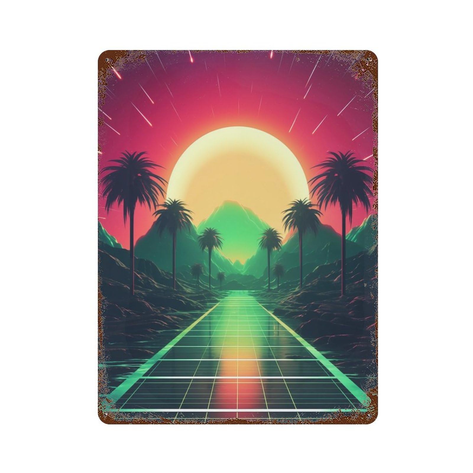 Neon Dreamscape Odyssey Rustic Tin Plaque 15.7"x11.8", for Living Room, Hallway And Home Decor, Decorative Metal Wall Art