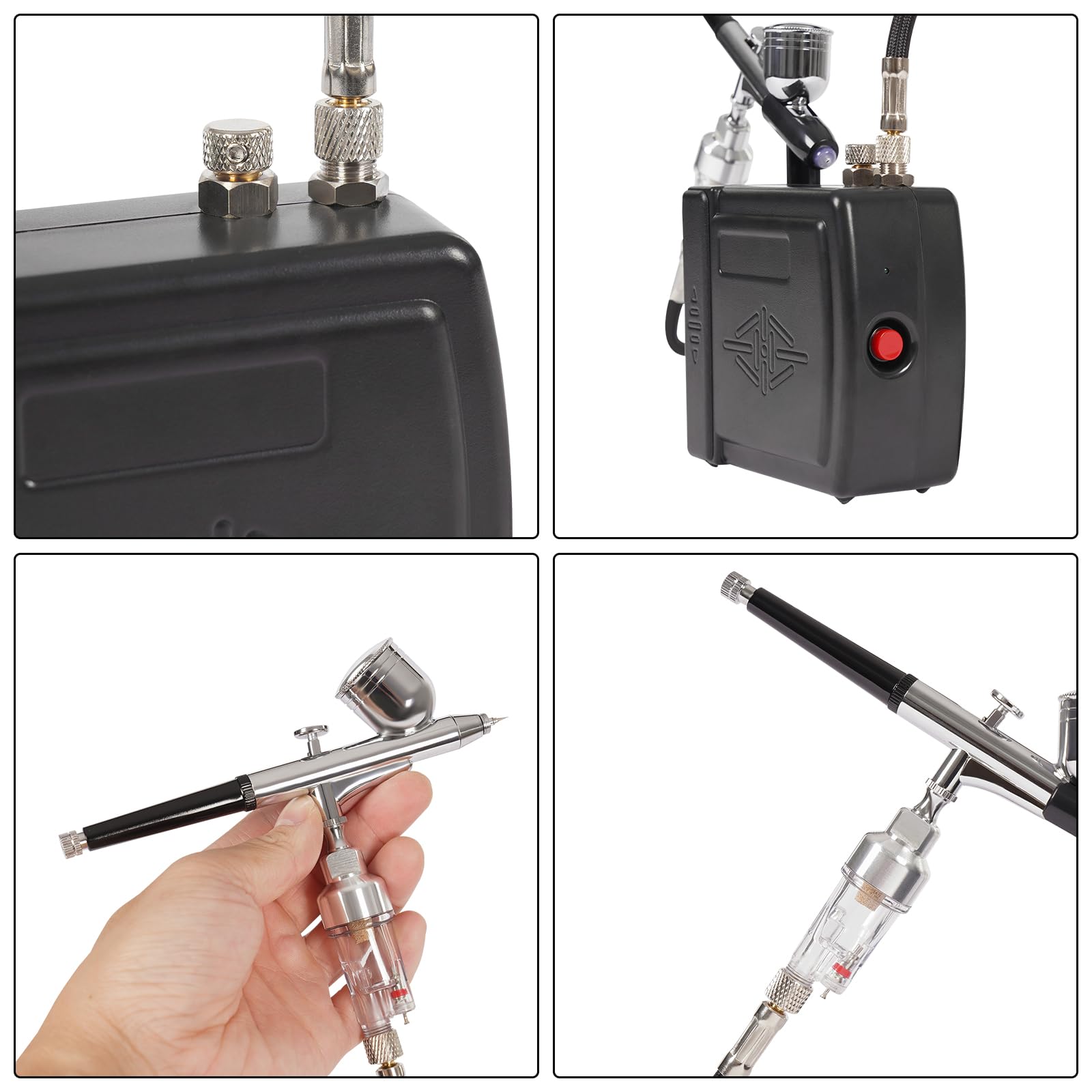 Zestaw aerografów z kompresorem, wielofunkcyjny zestaw kompresora Dual Action Airbrush, 2-15 psi, regulacja ciśnienia, przenośny zestaw pędzli do modelarstwa, tatuażu, tortów, opalania i