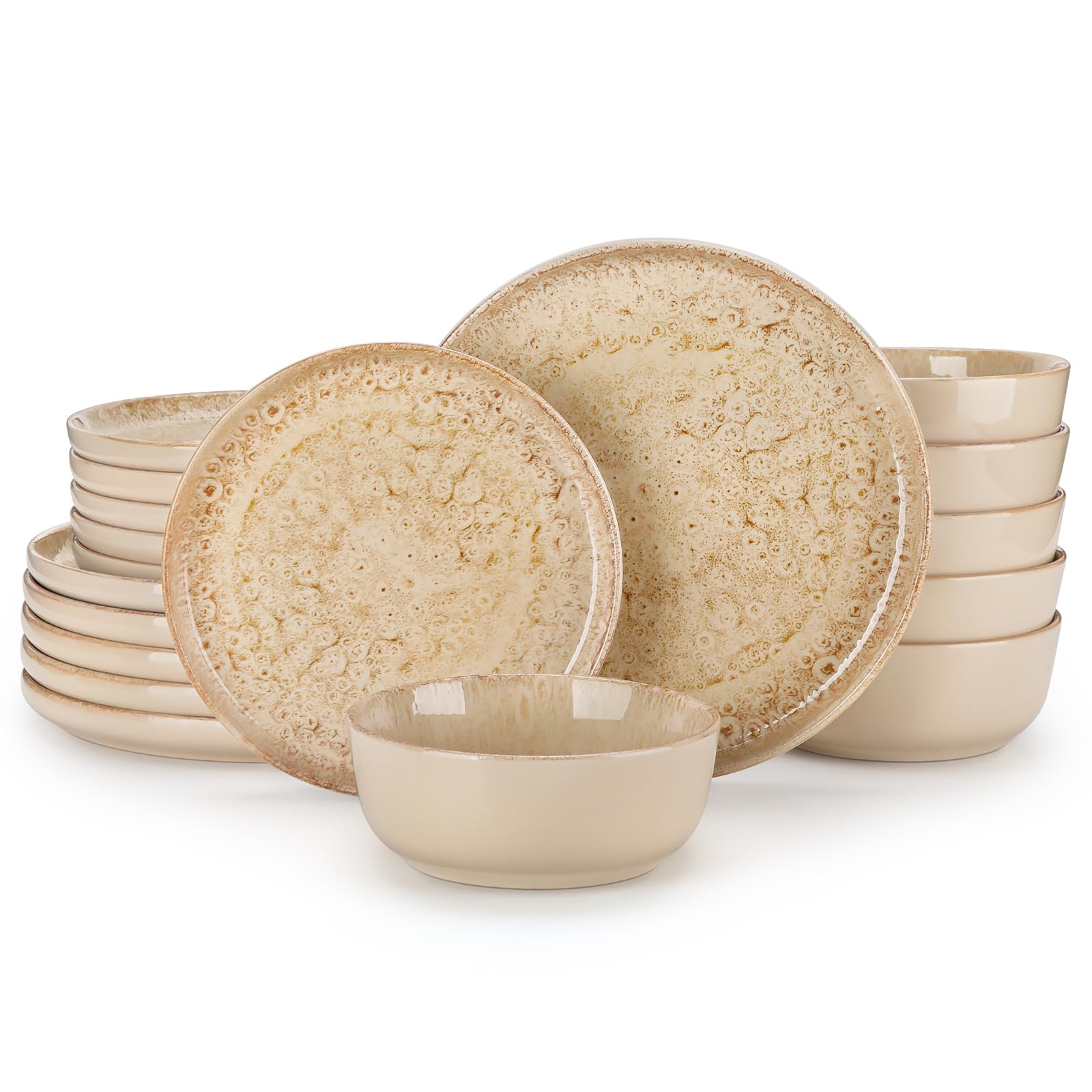 vancasso 18 Pieces Plates and Bowls Set, Cream Sand
