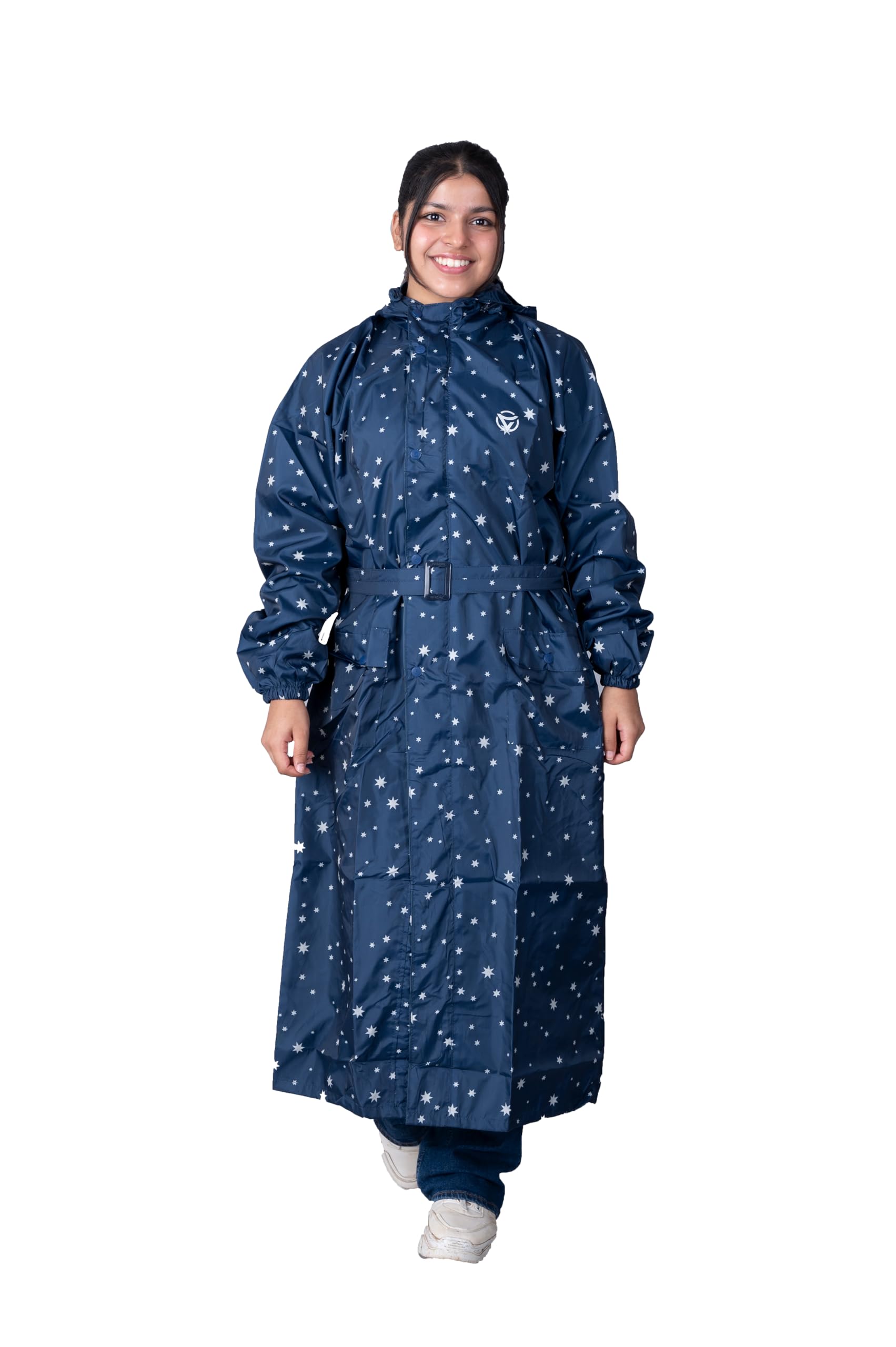 VARSHA- Star Print Nylon Reversible Ladies Raincoat (L-1964)-image-25