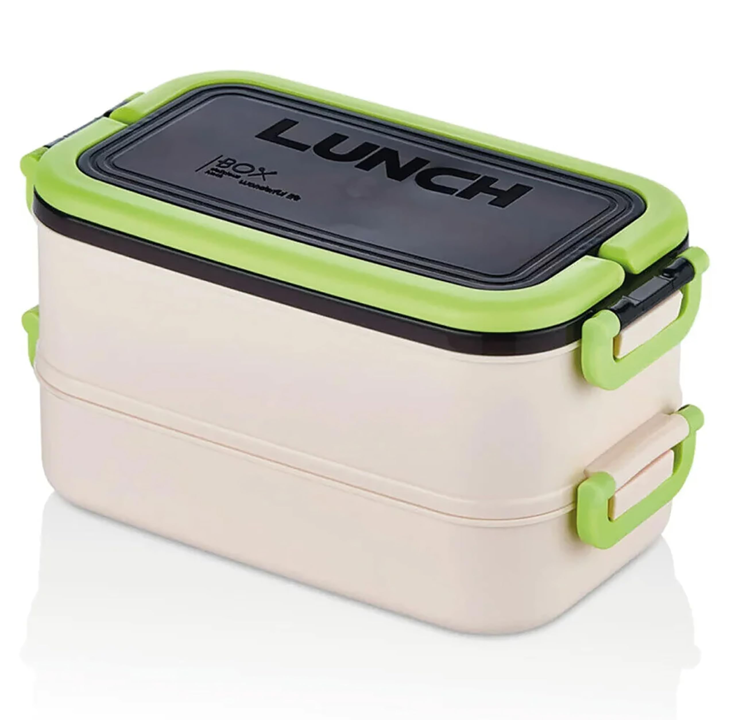 Promosyonca 2 Katlı Taşınabilir Yemek Kabı, Lunch Box, Diyet Beslenme Kutusu, Çatal Kaşık Dahil, 11.5 x 21 x 11.5 cm (Yeşil)
