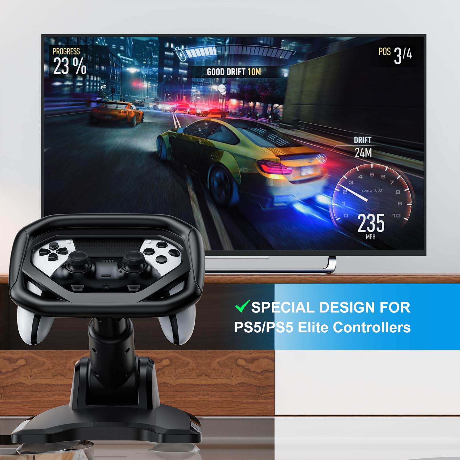Supporto per volante da corsa per PS5/PS5 Elite, supporto per volante con 4 ventose da tavolo per controller PlayStation 5 Dualsense, più robusto e affidabile per corse immersive