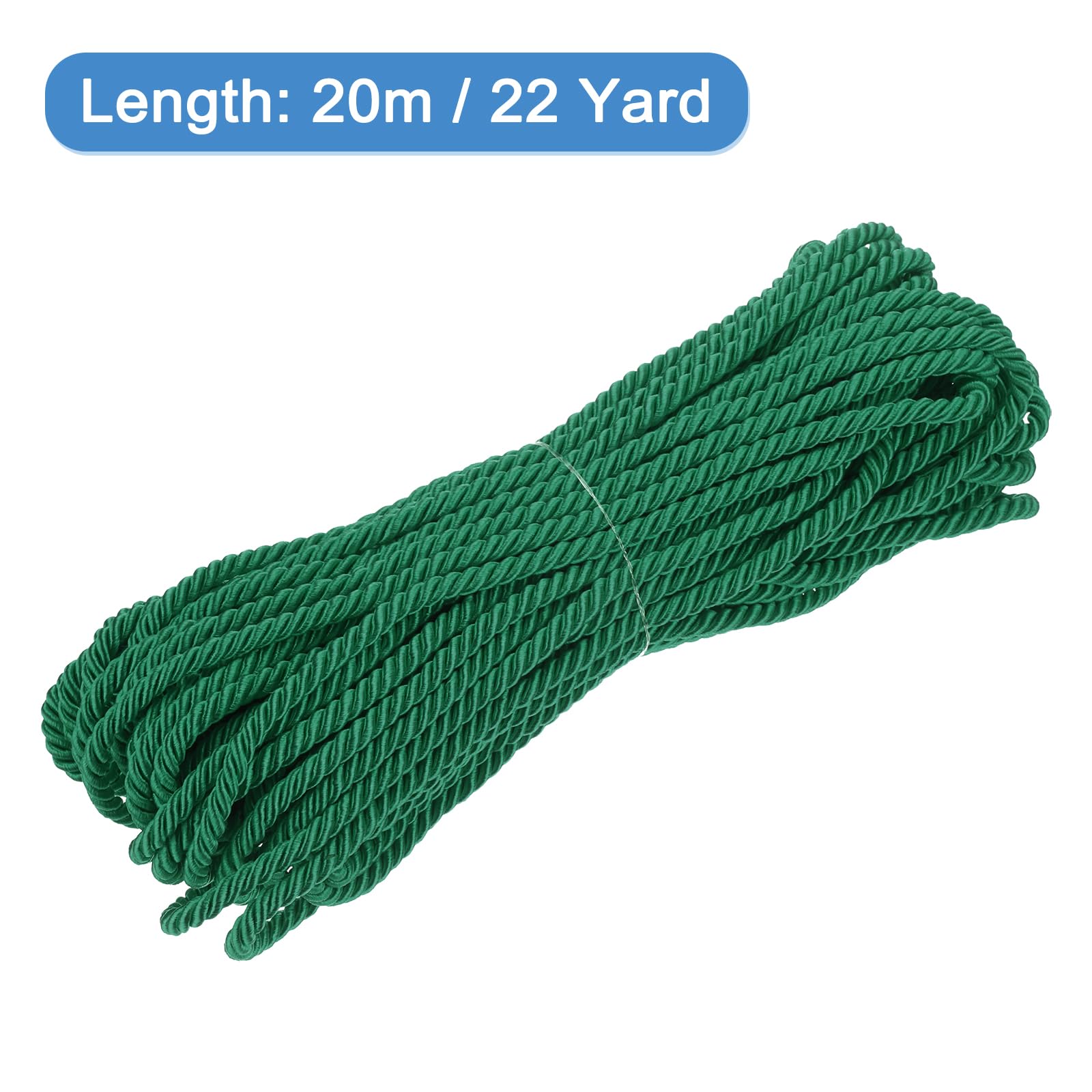 QUARKZMAN Corda Intrecciata in Poliestere, 22 Iarde 5mm 3-Fili Corda Intrecciata Brillante per Tende da Esterno per Borse Regalo Decorativa di Natale, Verde Bosco - 20M