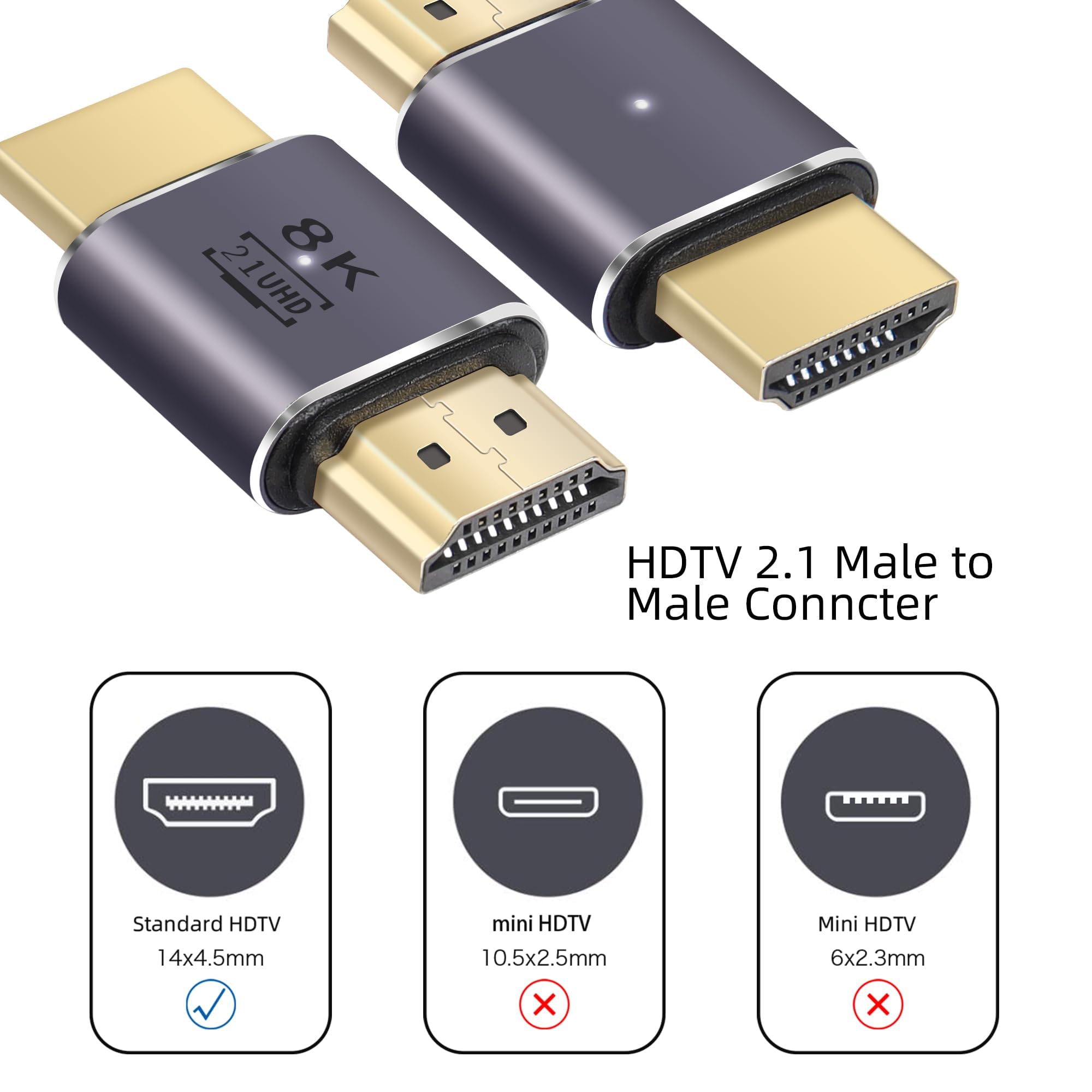 Adaptateur HDTV mâle à mâle 8K 60Hz HDTV 2.1 UHD Connecteur 3D Extender 2 Packs