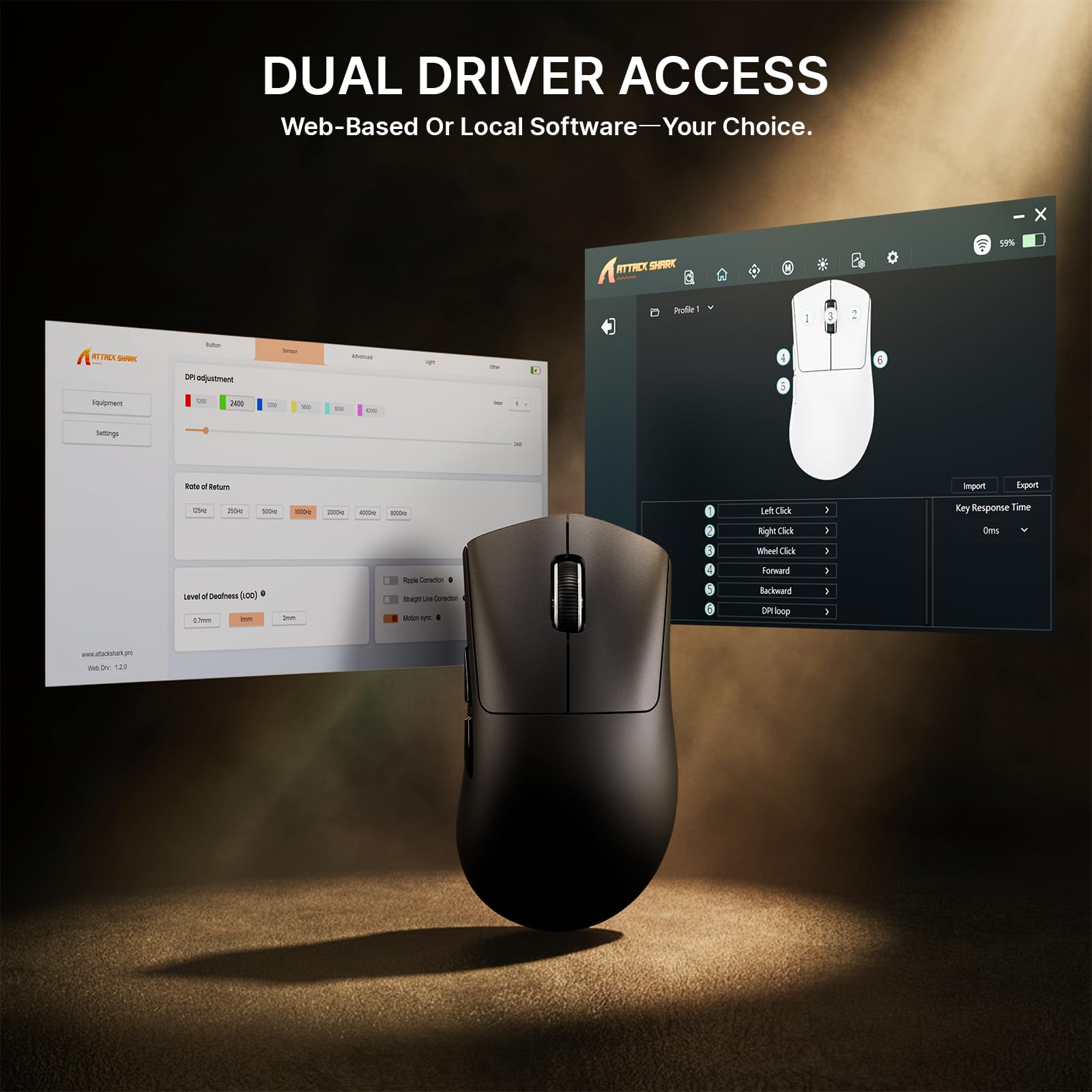 ATTACK SHARK V8 Mouse Gaming Wireless 8000Hz, Chip Nordic 54L15, Sensore PAW3950MAX, 59g SUPERLIGHT, 42000 DPI, 20000 FPS, Ergonomico, Bluetooth/2,4GHz/Cablato, Rivestimento Ice, PC/Mac, Bianco