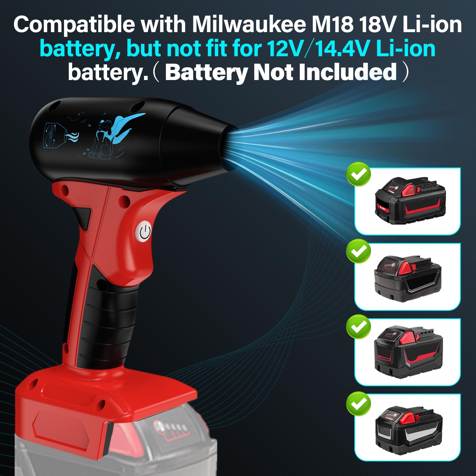 Milwaukee 18 V M18 Ventilateur à batterie au lithium Jet 130 000 tr/min Air comprimé Duster 4 vitesses réglables Ventilateur jet Mini ventilateur pour outils, voiture, ordinateur (pas de batterie)