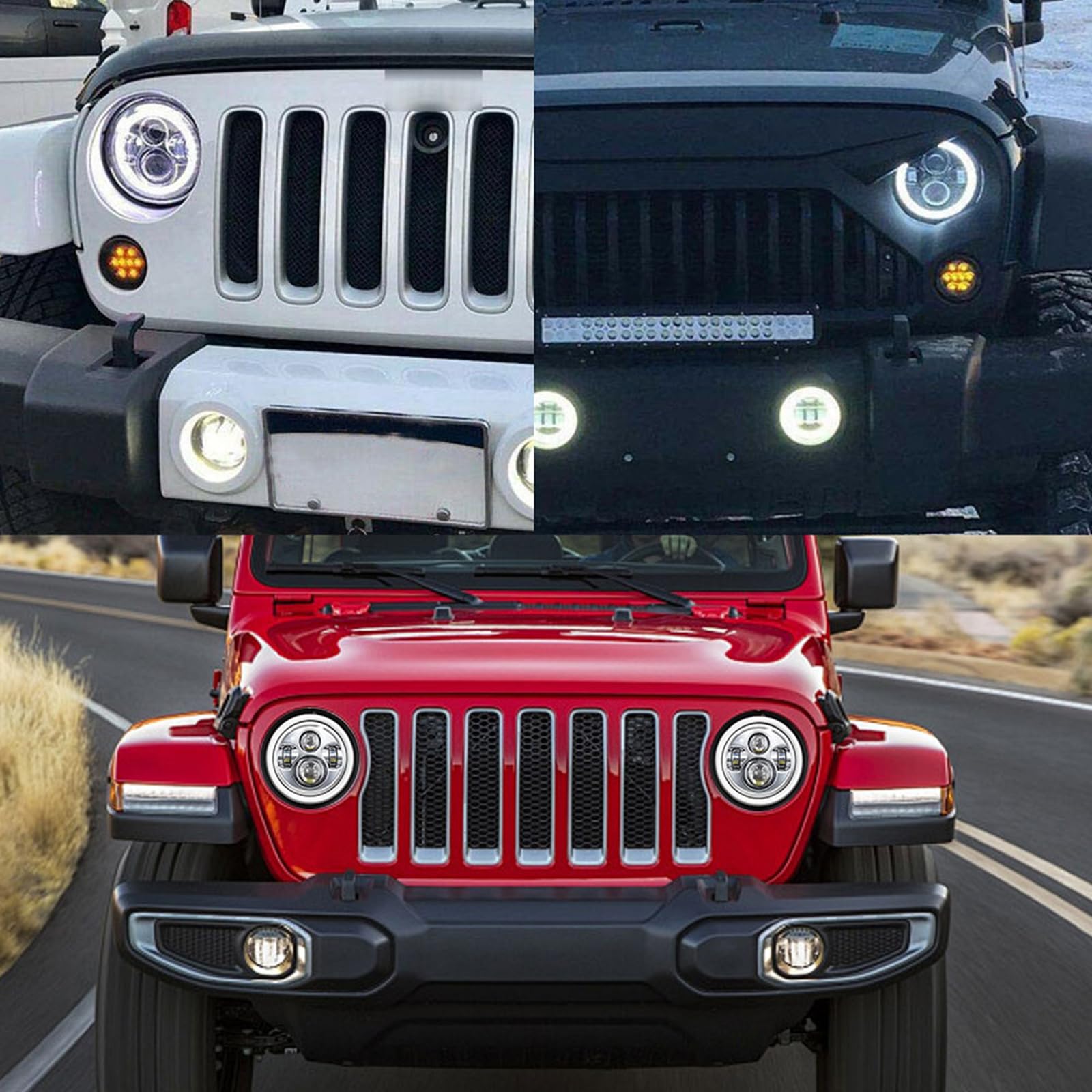 Phare LED 7 Pouces Pour Jeep Wrangler - Feux Route/croisement/DRL - Étanche IP67 - 14 000 Lumens - 13