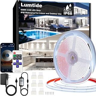 50FT COB Led Outdoor Strip Lights Waterproof IP68 | 24V 6500K Cold White Outdoor Led Strip with APP and Remote Control, Suitable for Eaves, Garden, Pool, Terrace, Bathroom