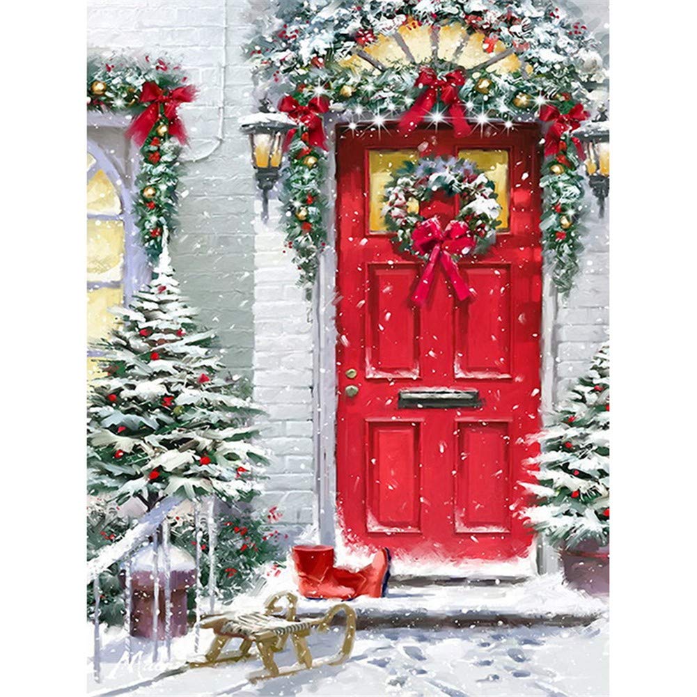 Broderie 5D DIY Porte de Noël Peinture Diamant Art Craft Haut de Gamme 80x100cm