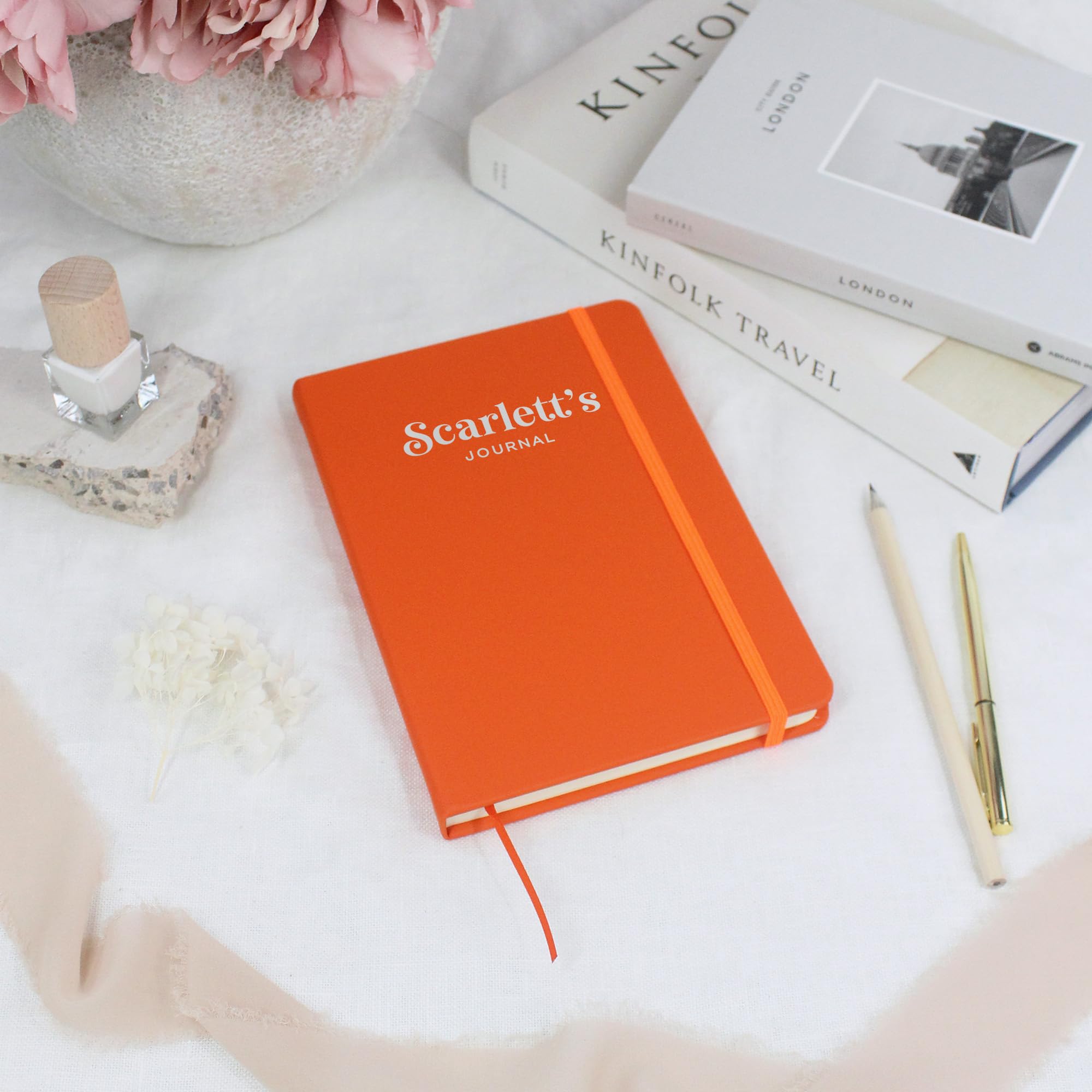 eBuyGB Personalised Journal Notebook, Soft Touch Hardback A5 Lined Journal with Any Name, Travel Dream Journal, To Do List, 2024 Planner Stationery (Orange)