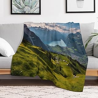 Soft Flannel Fleece Throw Blanket 50x60, Anti-Pilling Cozy Switzerland Alps Bedtime Blankets, Fuzzy Plush Lightweight Throws Wrap Topper for Sofa Bed Pet Home, Travel Camping Couch Compan