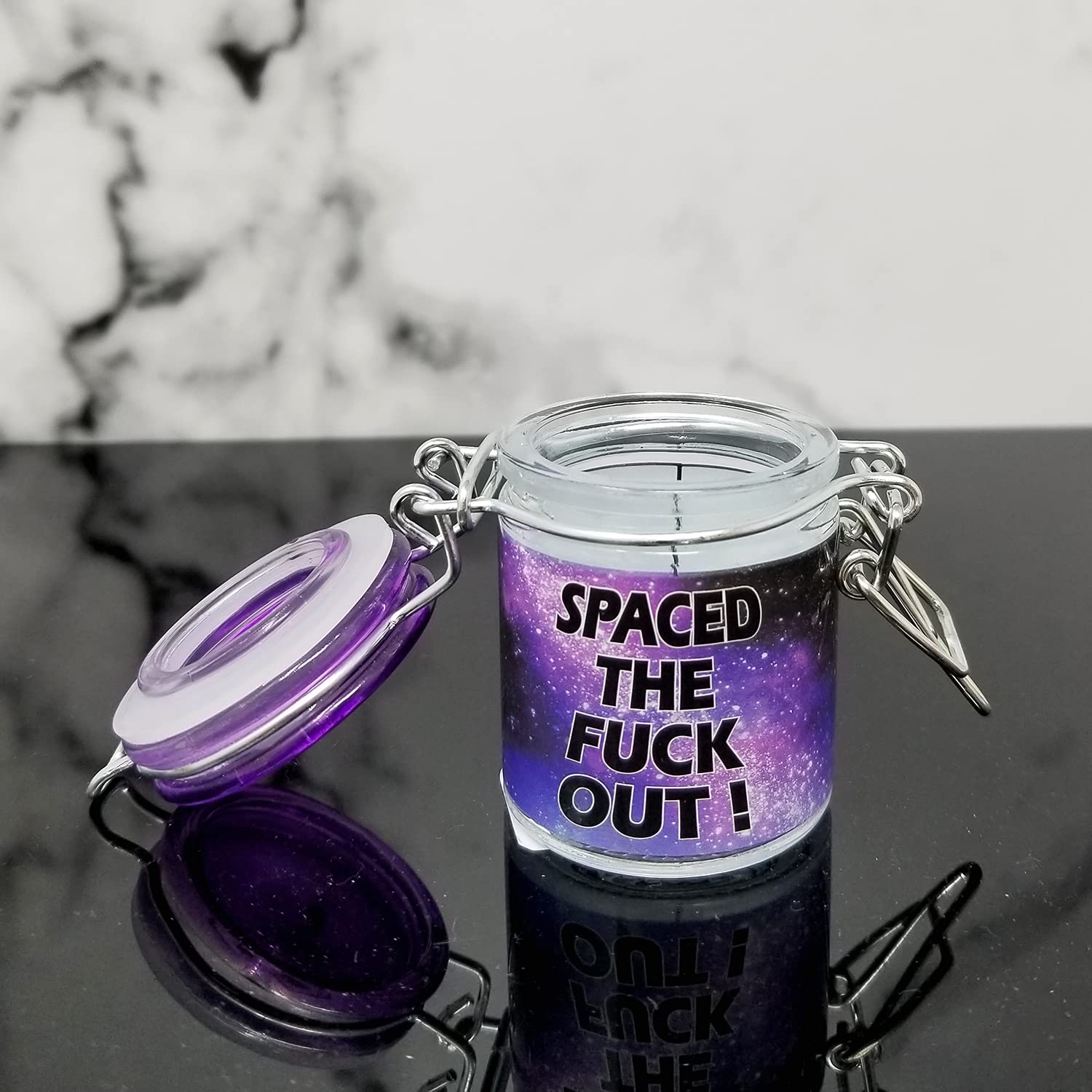 Airtight Glass Herb Mini Storage Jar with Clamping Lid in Choice of Design (Space the F Out)