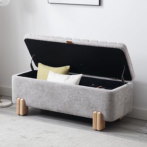 Miniatura 36 de Kmax Banco de almacenamiento de 45 pulgadas, banco otomano tapizado de piel sintética para dormitorio, sala de estar, pasillo, color blanco Oval-