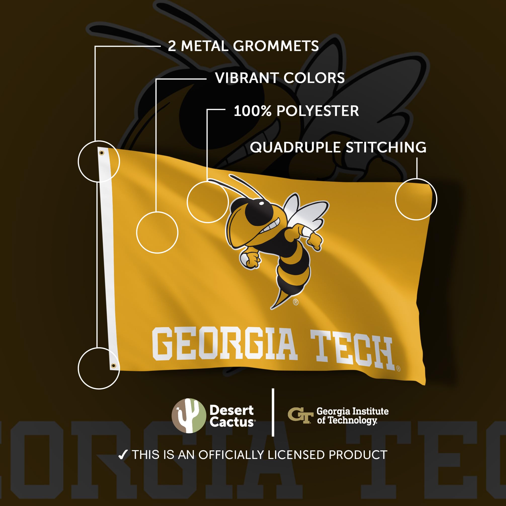Georgia Tech Yellowjackets Desert Cactus Flag – 3x5 Ft Polyester Indoor/Outdoor - View #11
