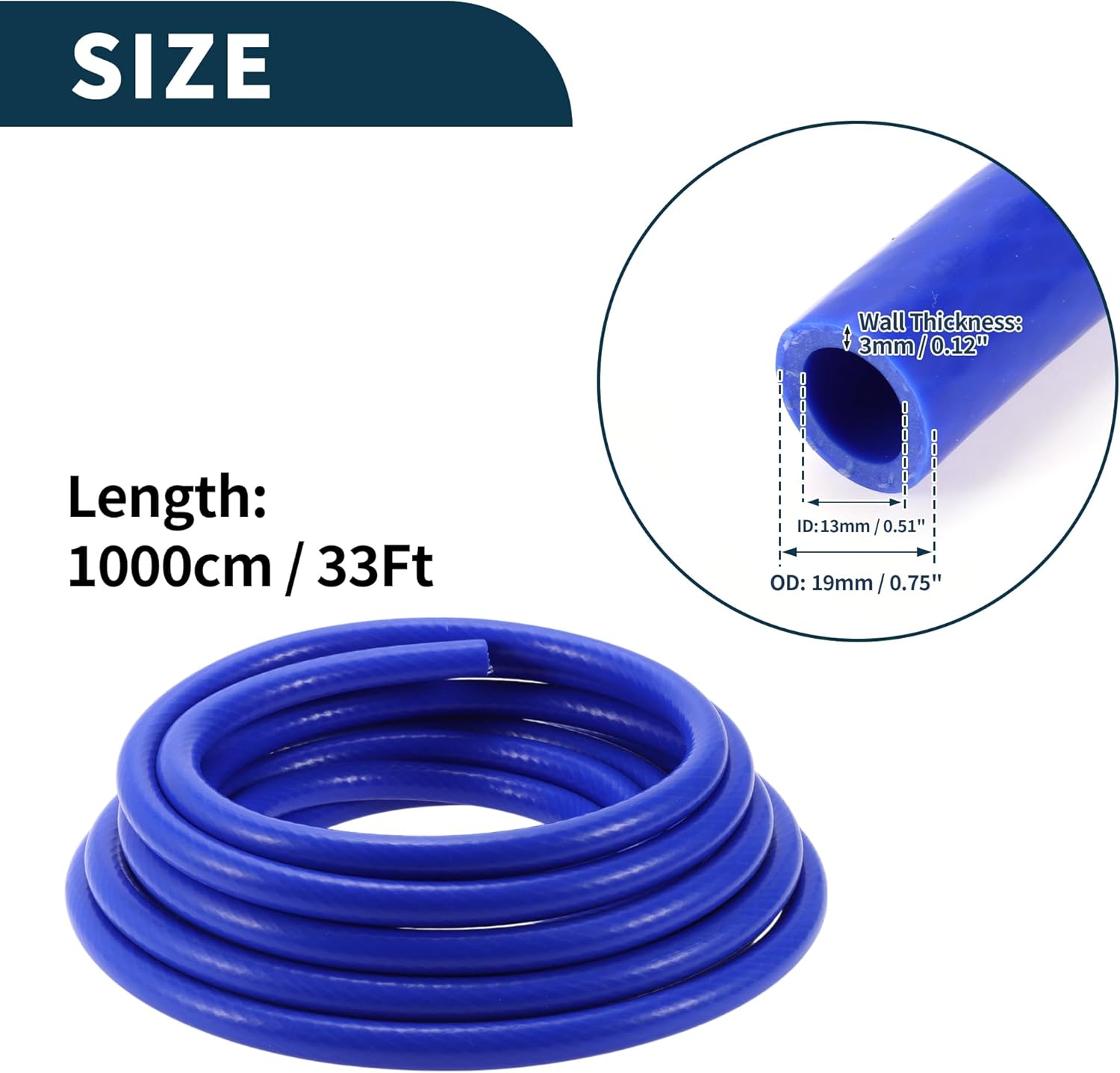 Silicone Vacuum Tubing Hose Automotive Vacuum Line 33Ft 1/2" 13mm ID 3mm Thickness 1 Pc High Temperature 130PSI Max Pressure for Air and Water