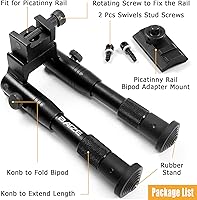 Vista 2 de Bípode plegable para rifle con riel Picatinny y adaptador de perno giratorio para correa, vara de apoyo de tiro de altura ajustable de 6.2-6.7