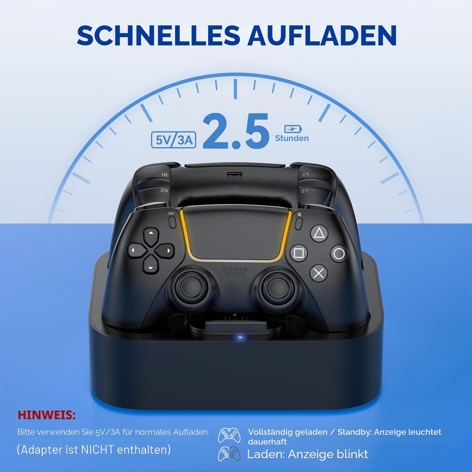 LVFAN Doppelte Ladestation für PS5 Controller | Schnellladestation mit intelligentem Ladeschutz, kompatibel mit DualSense und DualSense Edge Controllers, Schwarz