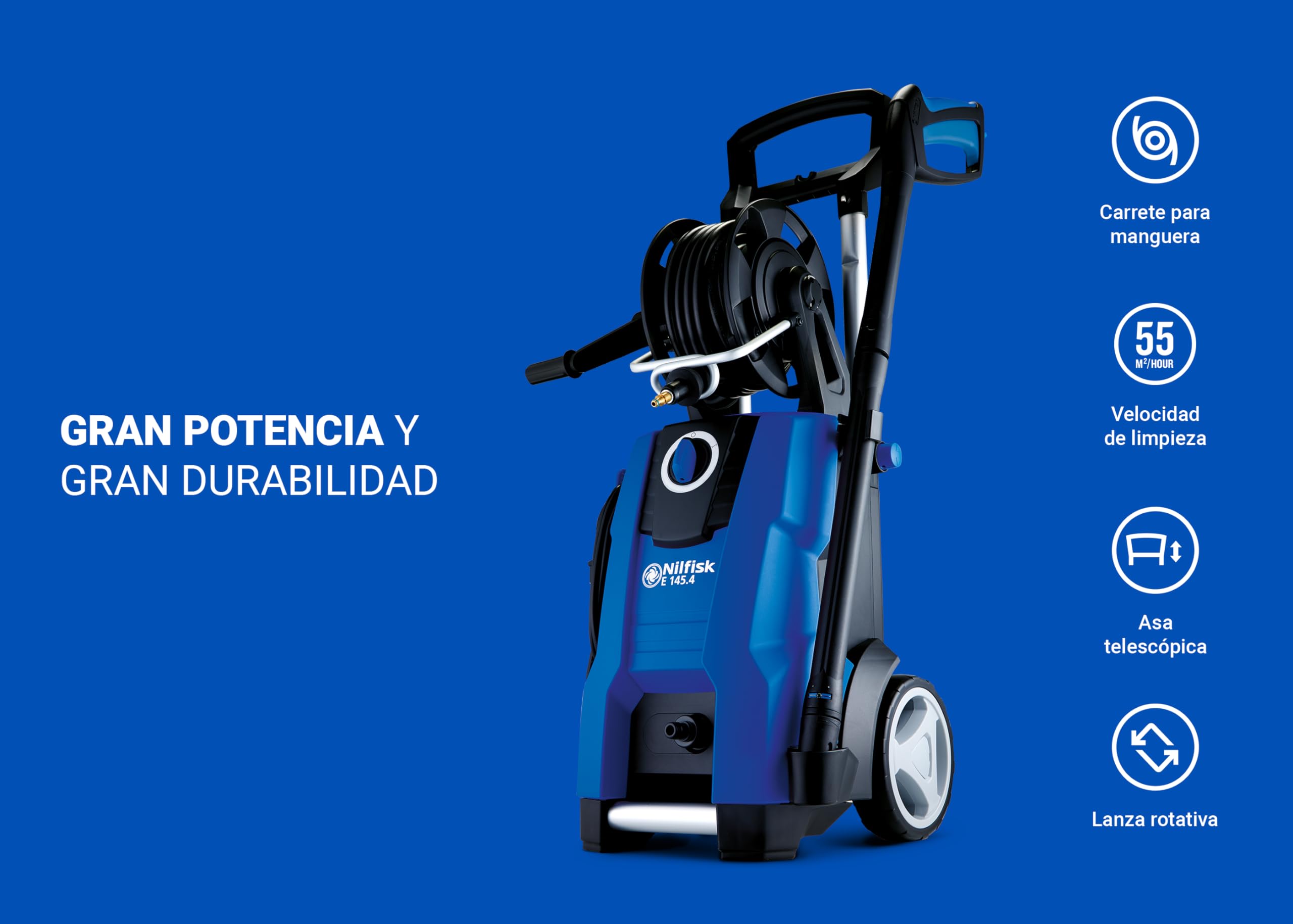 Nilfisk Hidrolimpiadora de Alta Presión E 145 Bares + Pulverizador de Espuma + Limpiador de Terrazas Potente (2100 W)