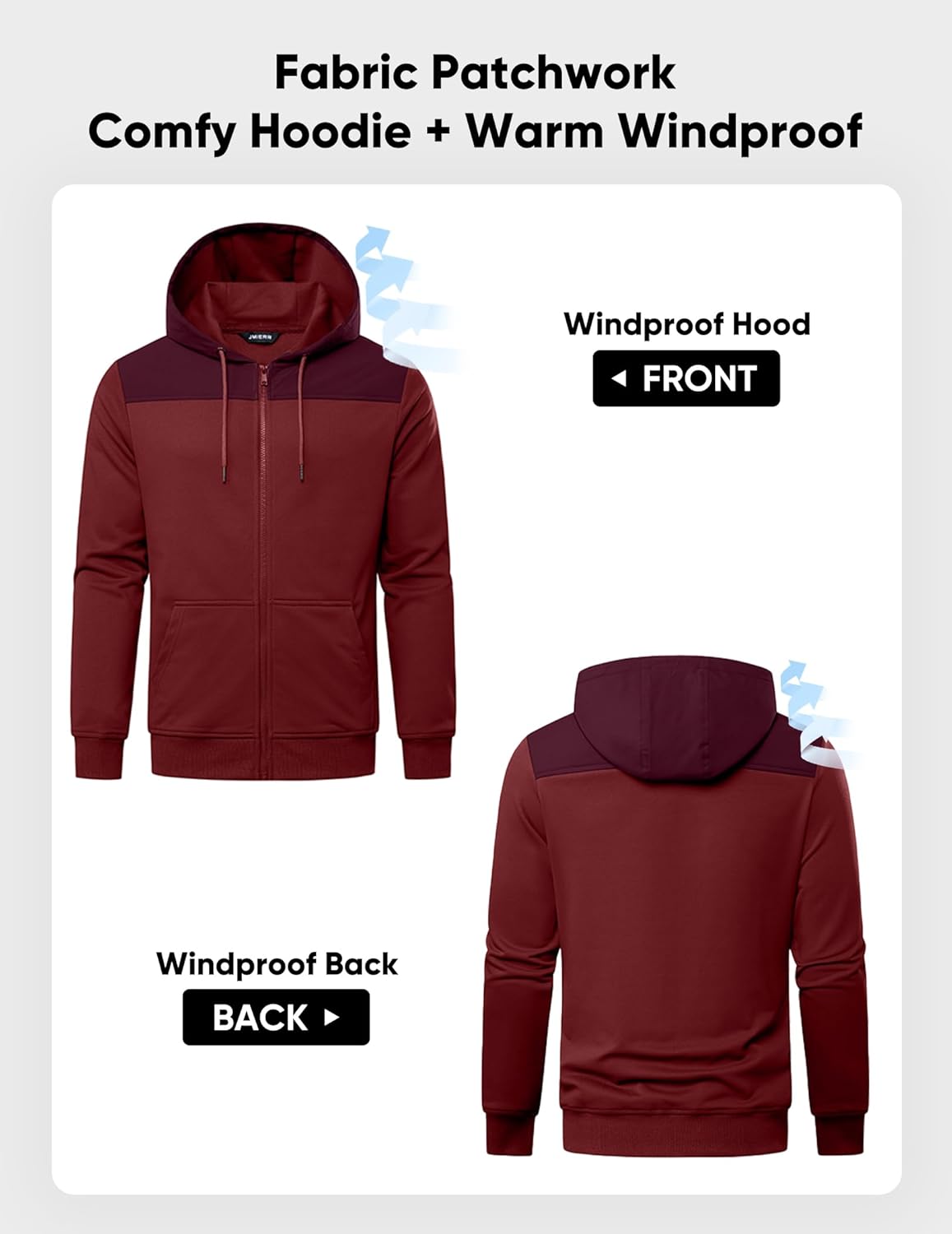 JMIERR Men Hoodie Zip Up Casual Drawstring Hooded Jacket with Pockets Workout Hiking Sweatshirt - Image 4