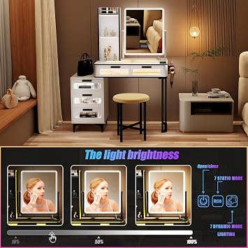 FREDEES Dressing Table with Mirror and RGB Lights, White