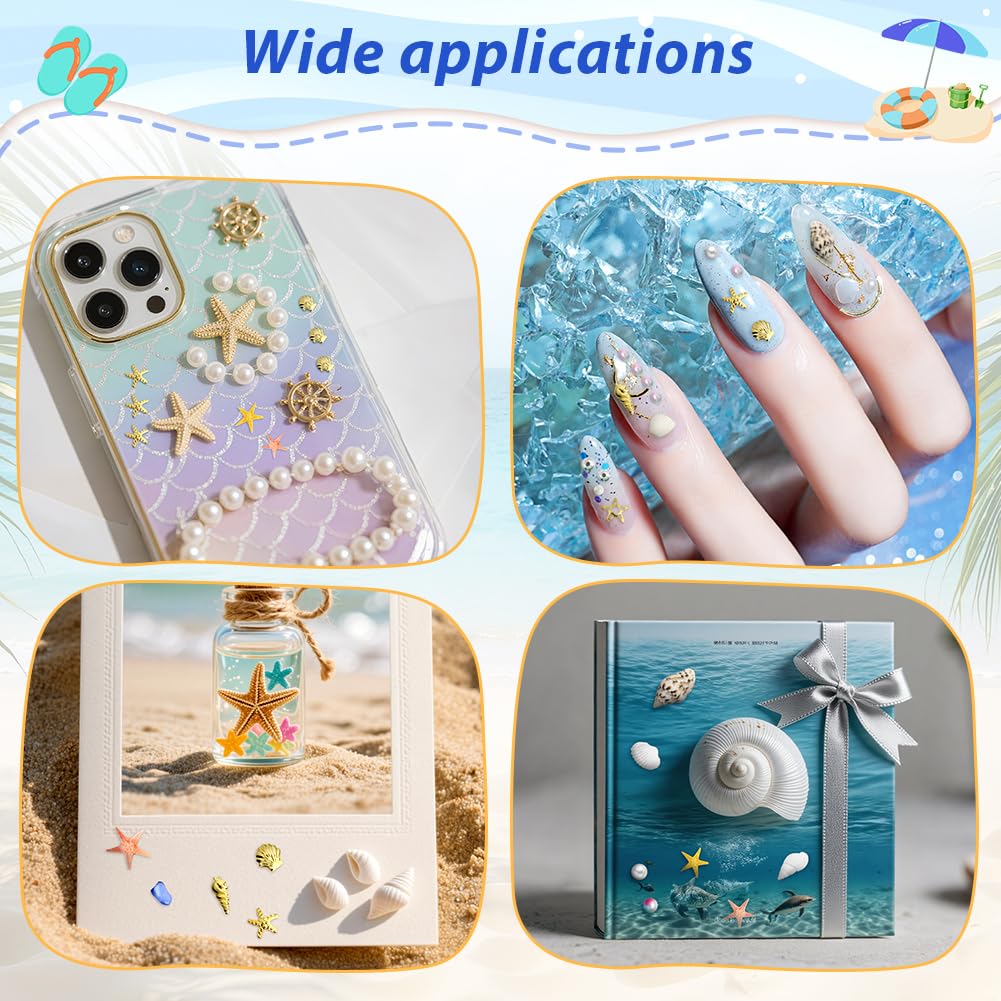 Vicloon Ocean Themed Nail Charms, 2 Boxes Jewels Beach Nail Gems, 12 Grid Mixed 3D Ocean Nail Studs Star Starfish Shell - Image 4