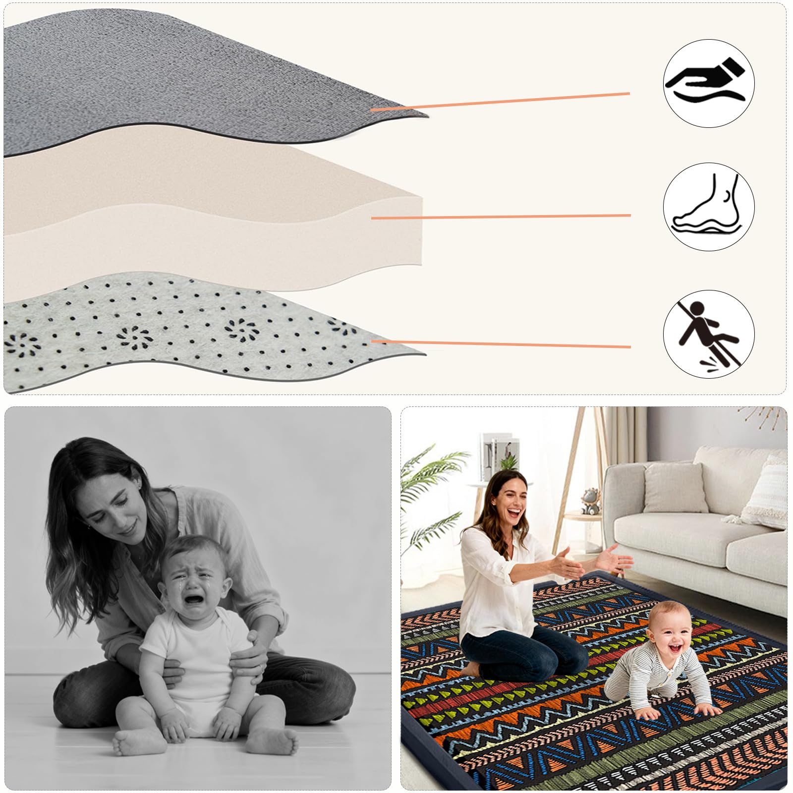 Tappeto Gioco Bambini Acolchado 2 cm Extra Spesso, Antiscivolo, Ideale per Pavimenti e Box Neonato, Palestra Neonati, Tappeto Tummy Time Neonati 120 x 150cm