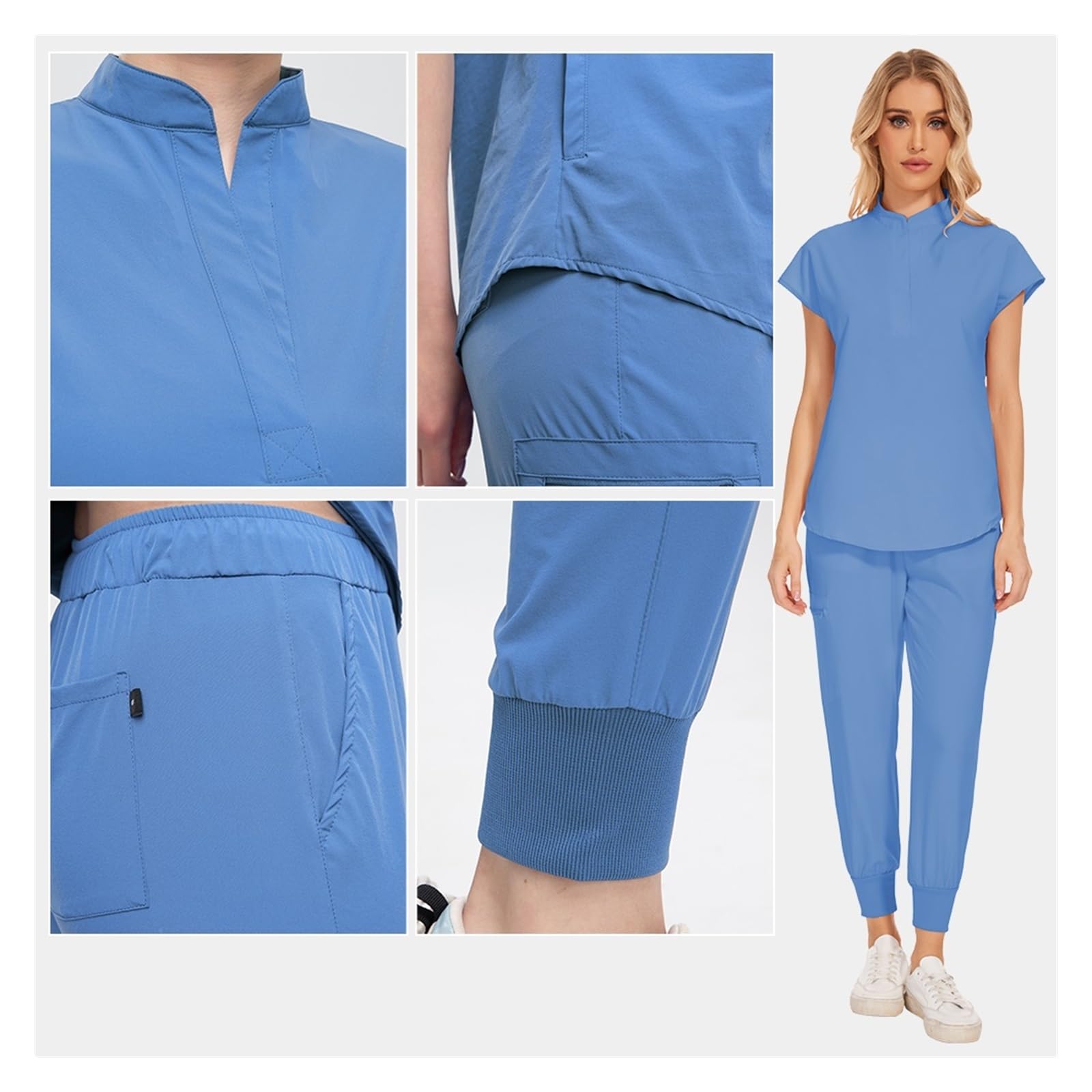 Uniforme Enfermera Uniformes de Hospital, Tela elástica Suave, Ropa Trabajo clínica, Camisetas quirófano, Pantalones, quirúrgica(Deep Blue,XL)