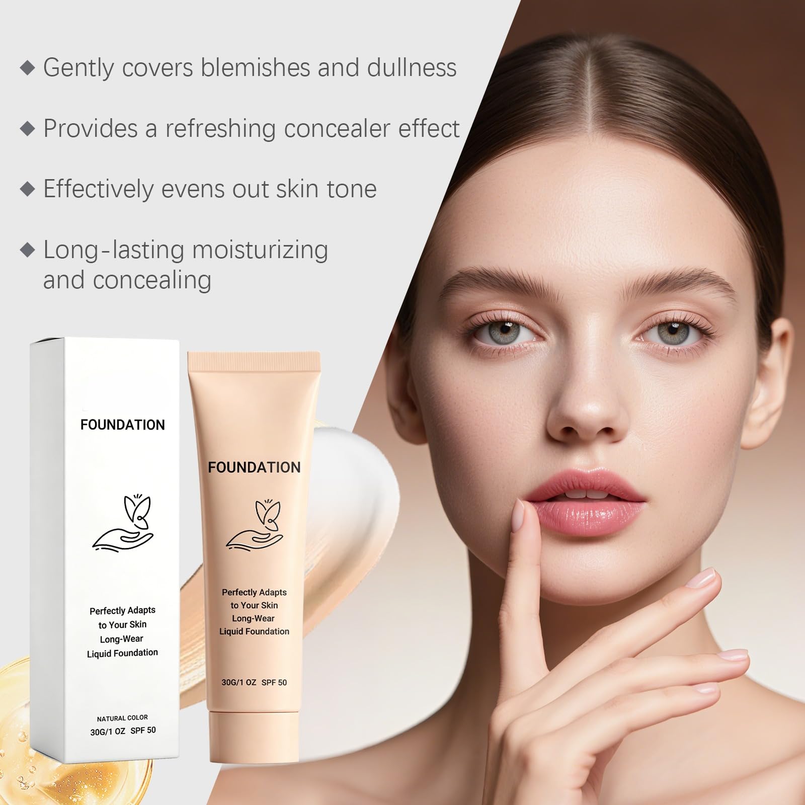 SPF50 długotrwały podkład w płynie zmieniającym kolor dla kobiet, naturalny adaptacyjny makijaż wyrównujący kolor dla zrównoważonej i wygładzonej skóry (6 sztuk)