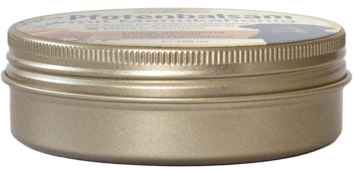 Pfotenbalsam Hunde mit Manukahonig 100ml Dose parfumfrei mineralölfrei die ideale Hunde Pfotenpflege für Sommer und Winter