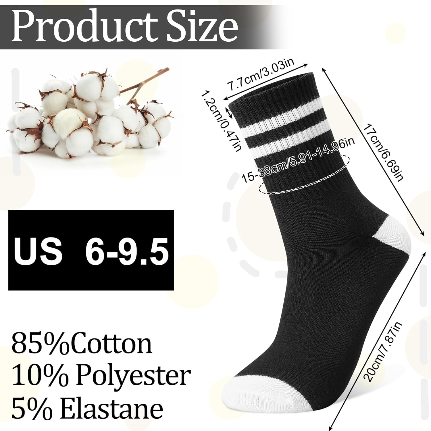 Jspupifip 6 Pairs Striped Crew Socks for Women, Splicing Color Athletic Sports Running Socks, Soft Breathable Calf Tube Sock - Image 7